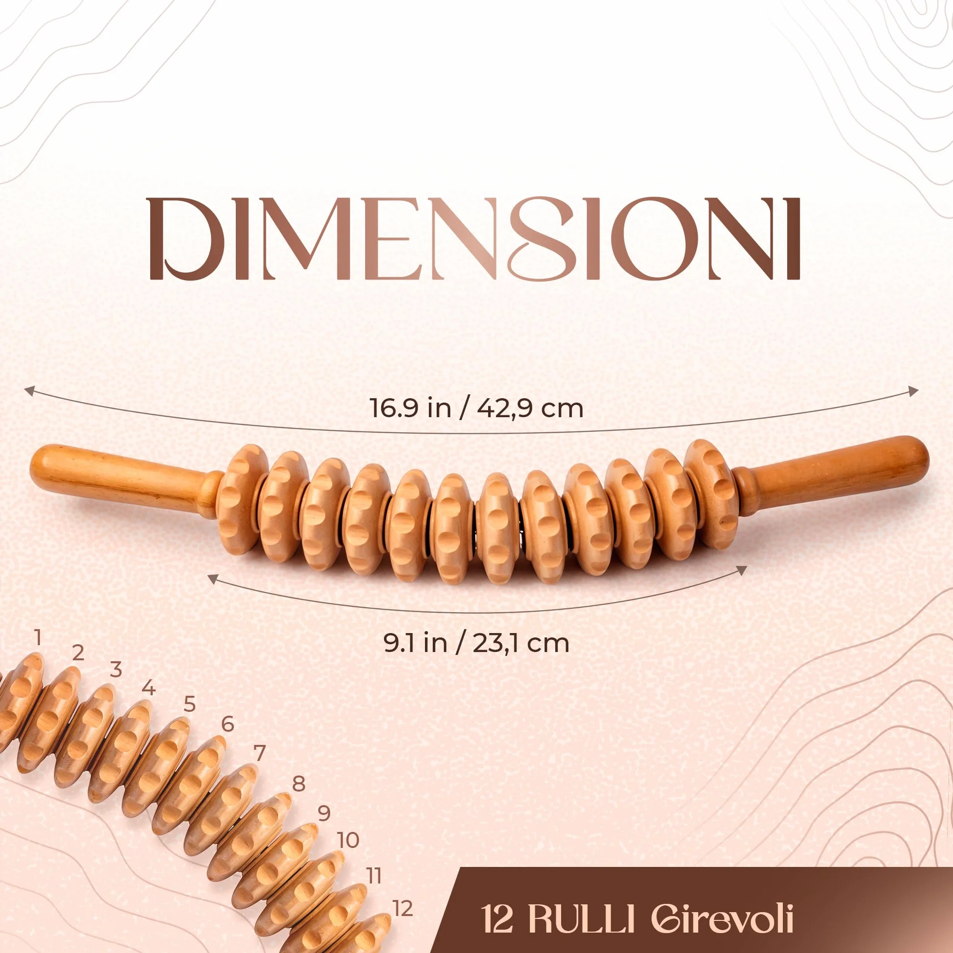 Ezero Rullo Massaggio Cellulite di Legno di Faggio per Corpo e Cosce, Tocco Morbido - Rullo Anticellulite Maderoterapia, Massaggio Anticellulite, Massaggiatore per Cellulite, Bastone Pancia