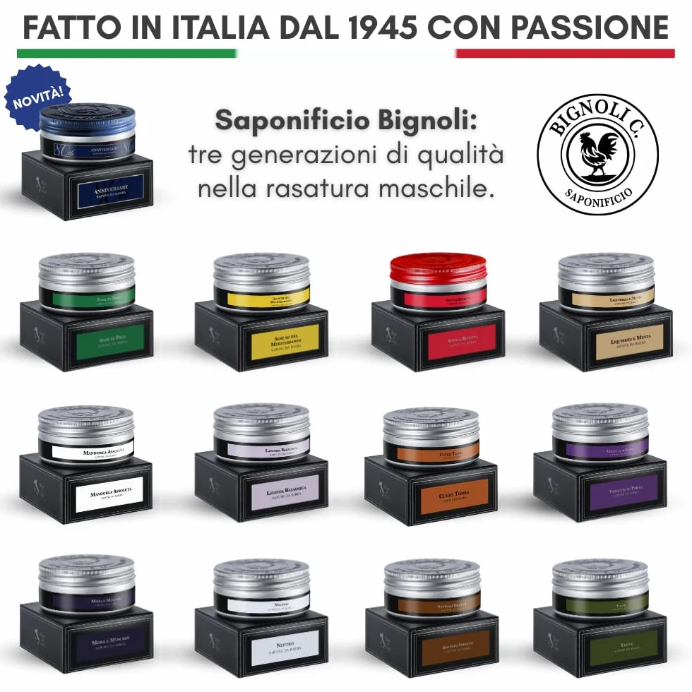 Bignoli Sapone da Barba Artigianale – Sapone da Barba con Schiuma Ricca per Rasatura Tradizionale (175 gr, Agrumi)