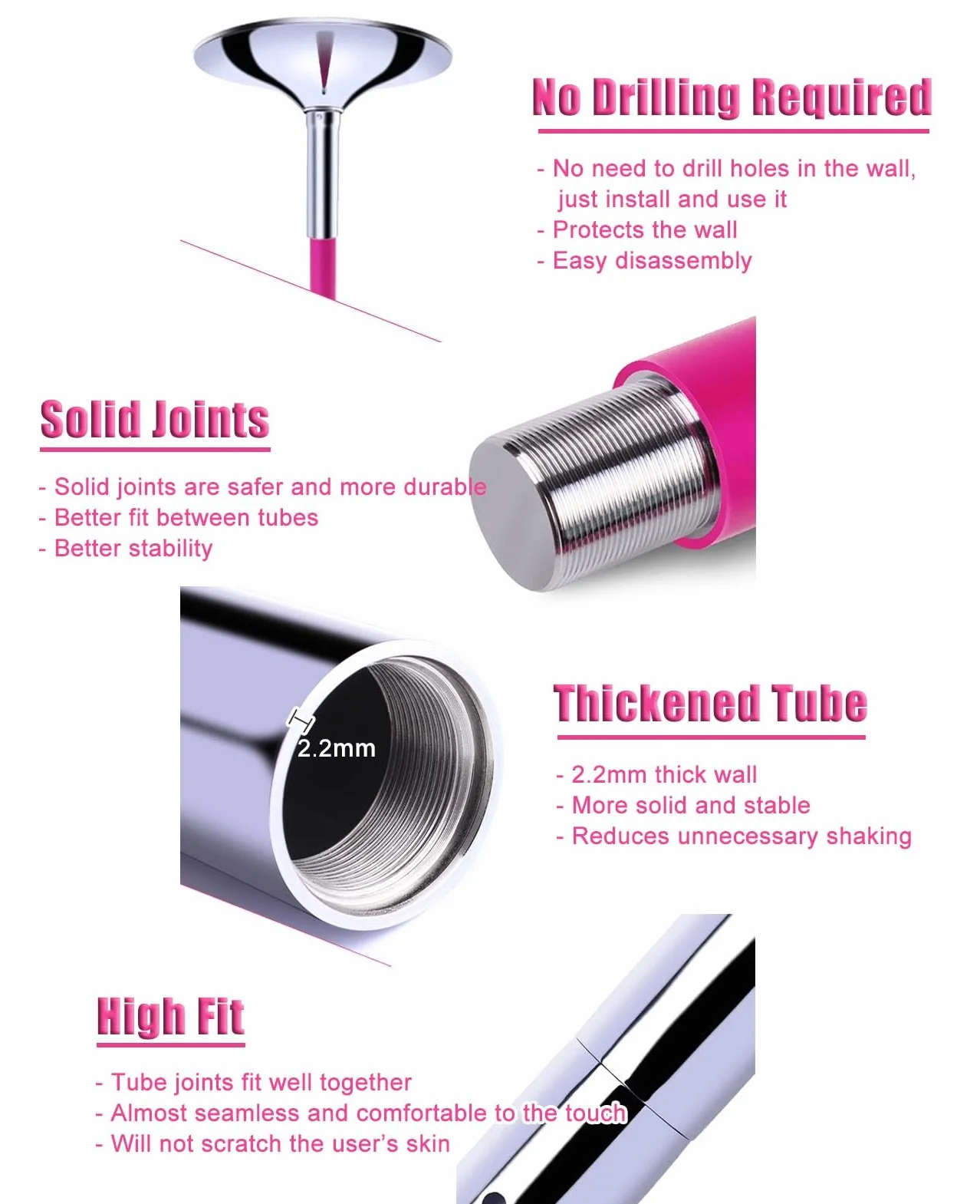 Kit pole dance portatile spinning e statico, silicone, autoportante, regolabile, 2,3-3 m