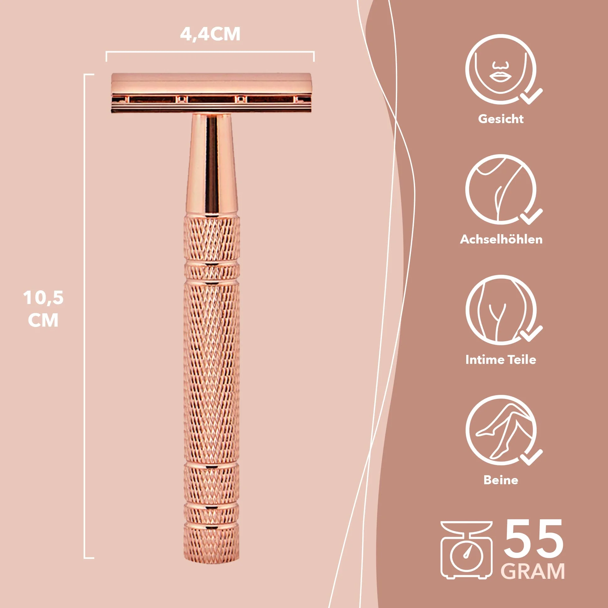 Bamboozy Rasoio di Sicurezza con 20 Lame, Alluminio Oro Rosa - Zero Rifiuti e Senza Plastica - Rasoio a Doppio Filo per Rasatura Bagnata