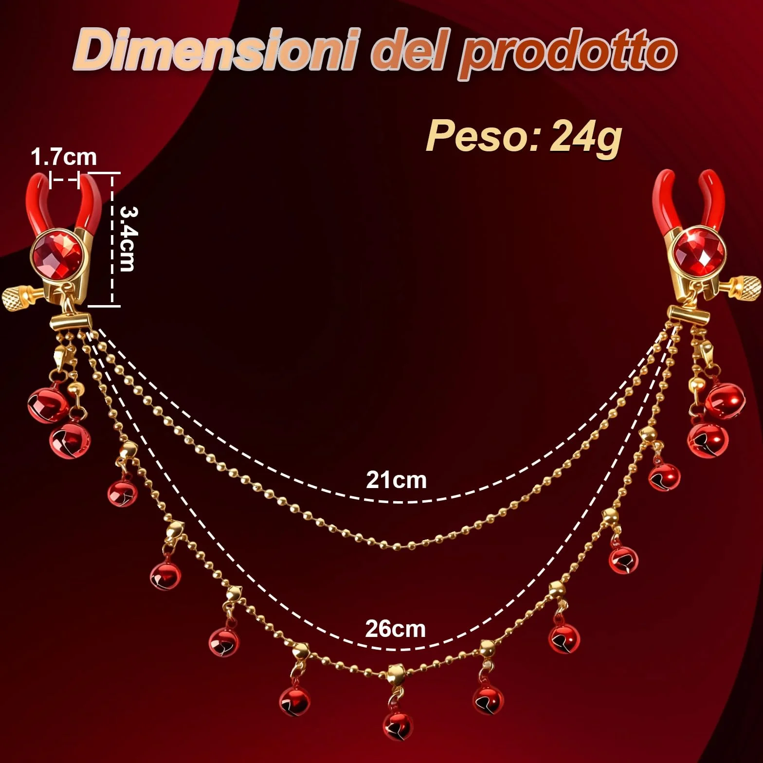 Morsetti per Capezzoli con Catena Pinze Capezzoli Regolabili Clip per Capezzolis Clip Pinza per Clitoride Giocattoli Capezzolis Stimolatori del Seno Femminile Massaggiatori al Seno Donna, Rosso