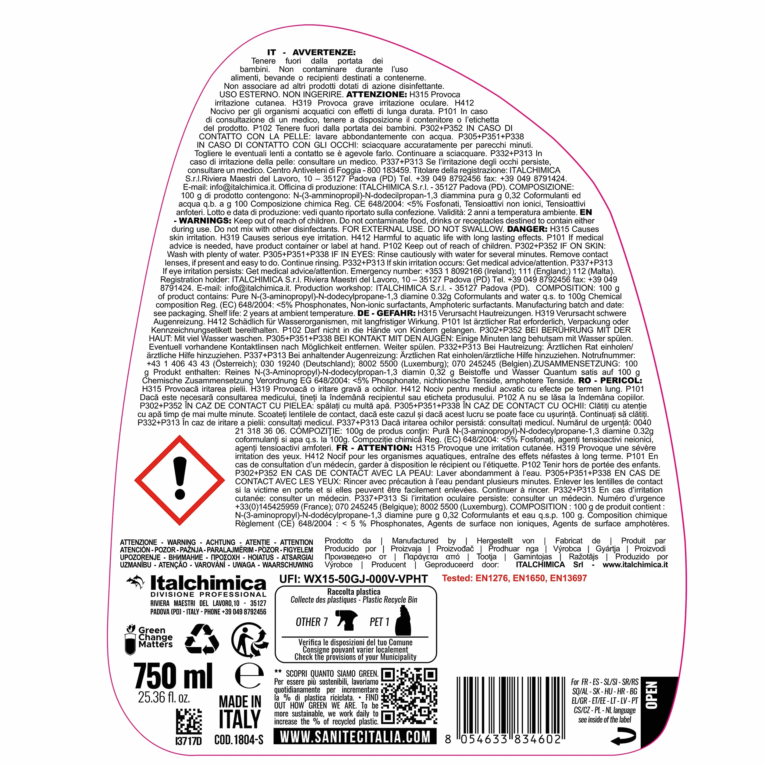 SANITEC Sani Active Spray Disinfettante Sgrassante Universale 750 ml 6 Confezioni