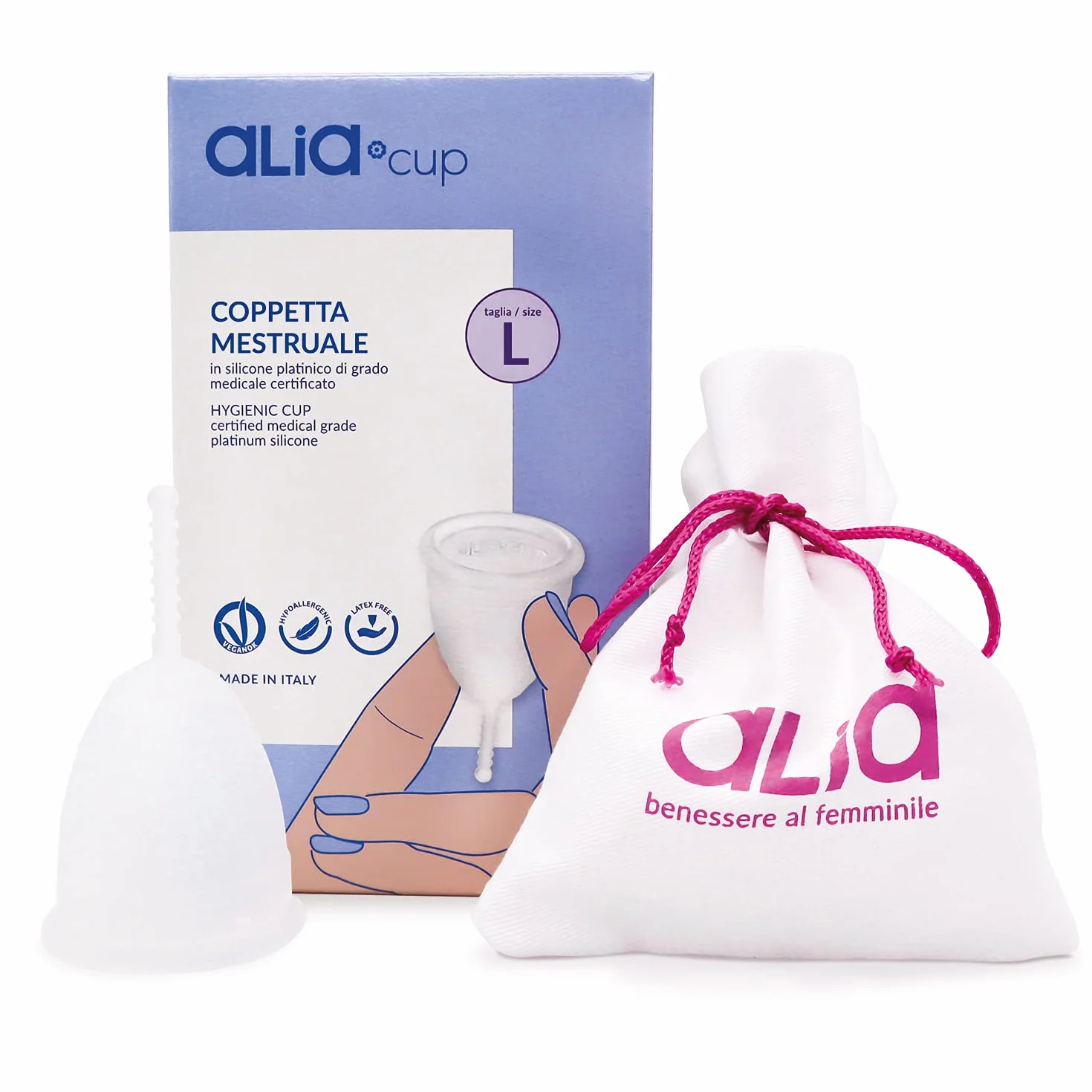 Coppetta Mestruale Morbida Riutilizzabile 100% Made In Italy Silicone Platinico Grado Medicale Taglia L