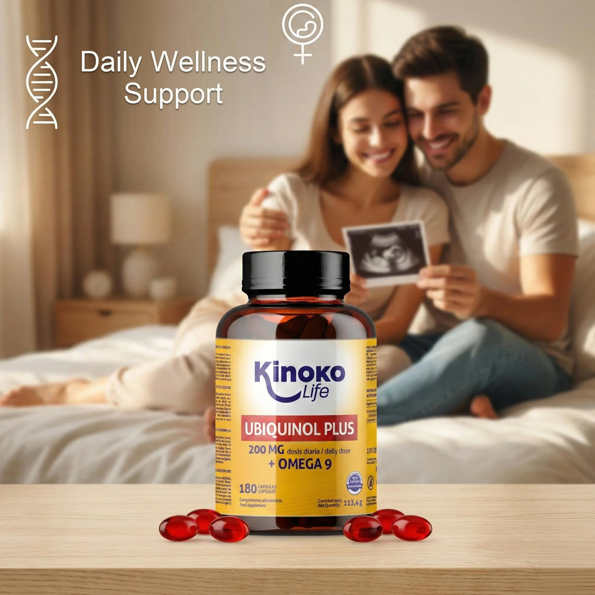 Ubichinolo Coenzima Q10 180 Capsule, Ubiquinol Plus 200 mg Dose Giornaliera, 100 mg per Capsula, CoQ10 Ridotta con Omega 9 e Olio Extravergine di Oliva, Softgels, Kinoko Life