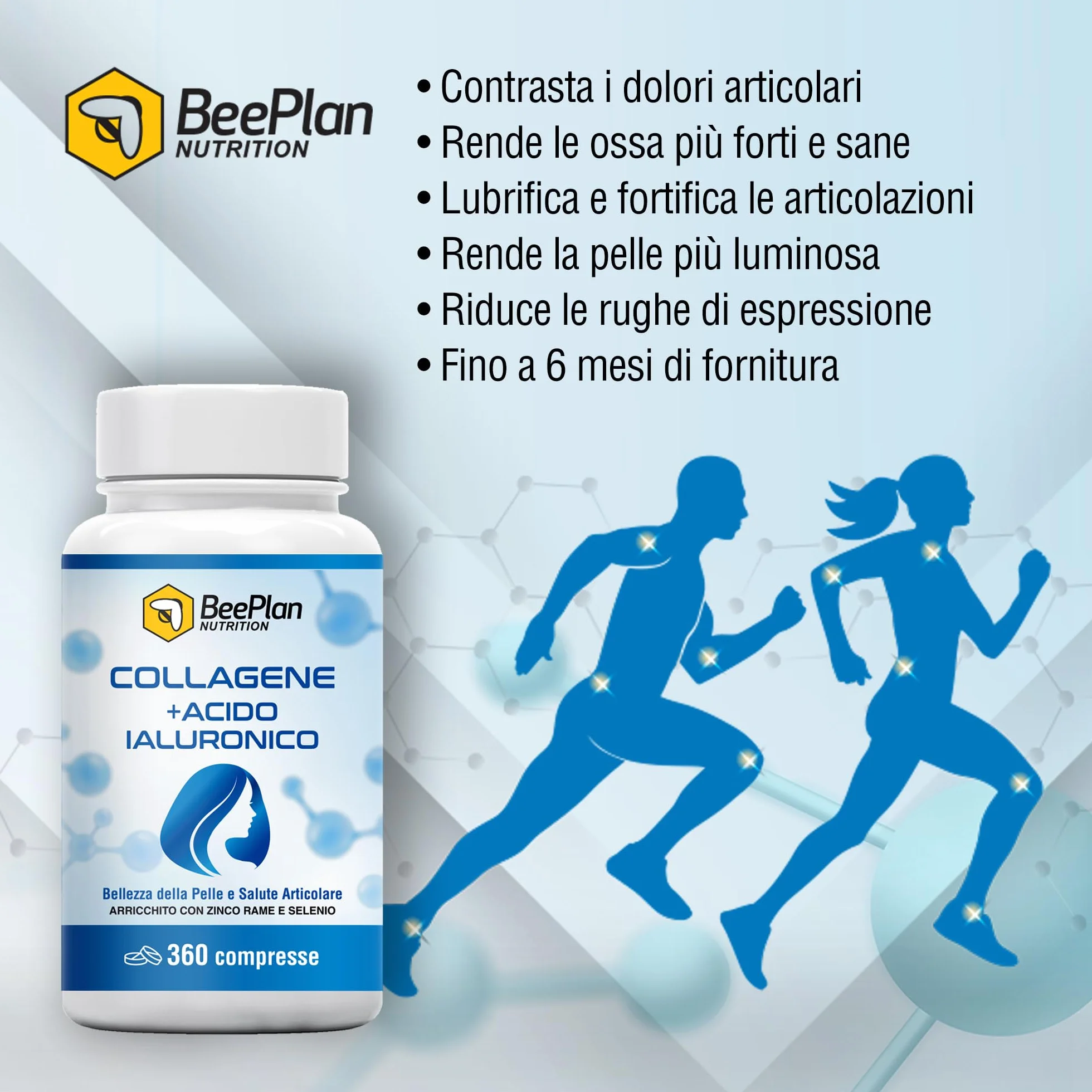 COLLAGENE 360 Compresse - Collagene Idrolizzato 2000 mg - Acido Ialuronico - Pelle Luminosa, Articolazioni Sane e Ossa Forti - Made in Italy