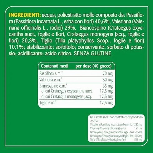 Integratore Alimentare Rilassante con Passiflora, Valeriana, Biancospino e Tiglio, 50 ml