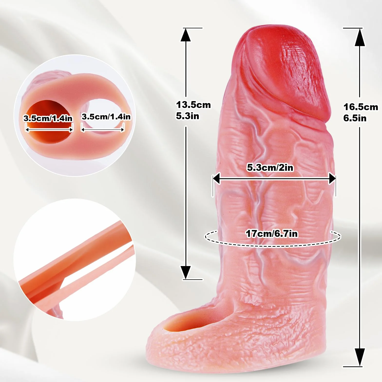 Giocattolo sessuale maschile fodera per pene realistico extra grande 16,5 cm riutilizzabile diametro 5,3 cm