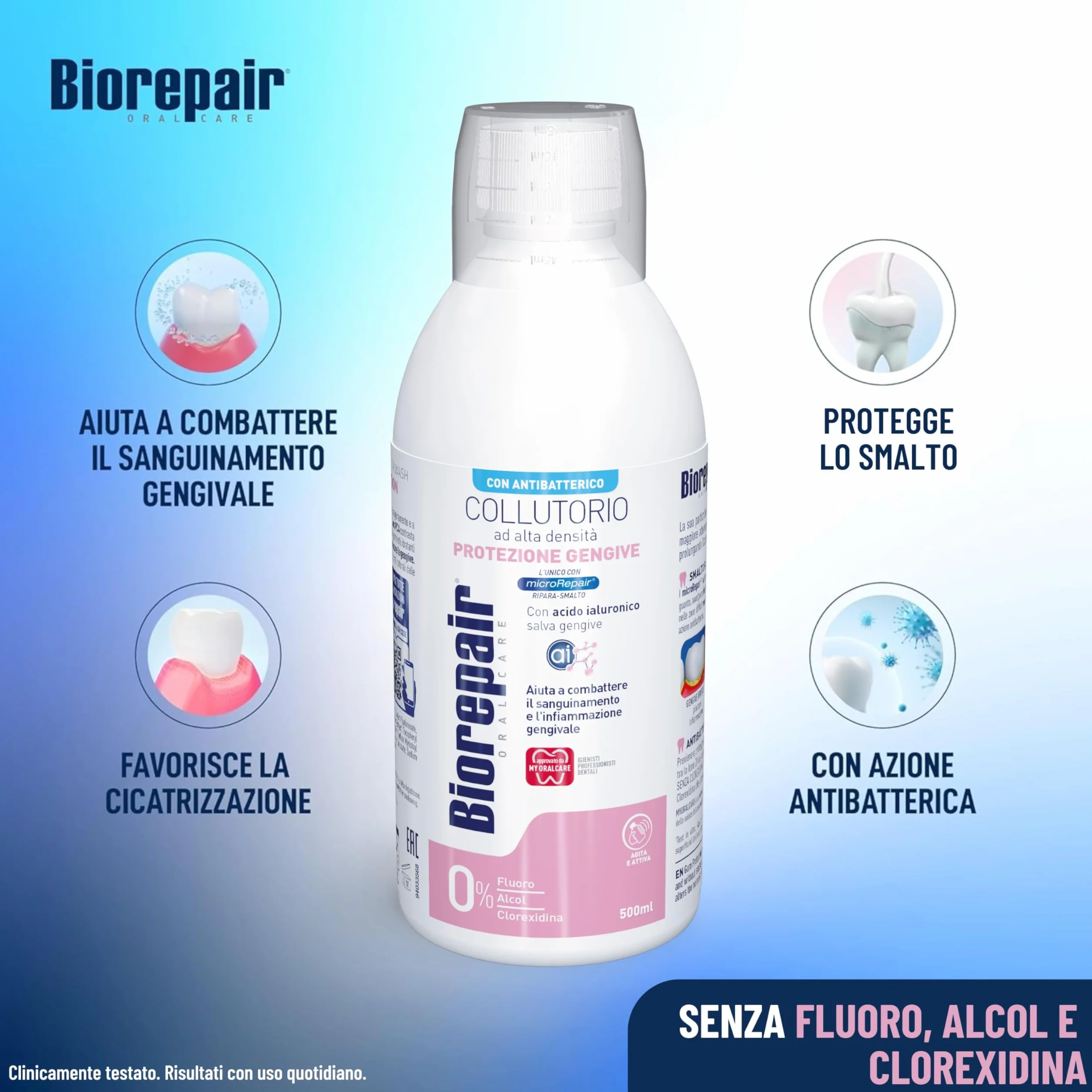 Biorepair Kit Oral Care Protezione Gengive, Dentifricio PERIBIOMA 2x75ml, Collutorio Alta Densità 500ml, MicroRepair e Probiotici