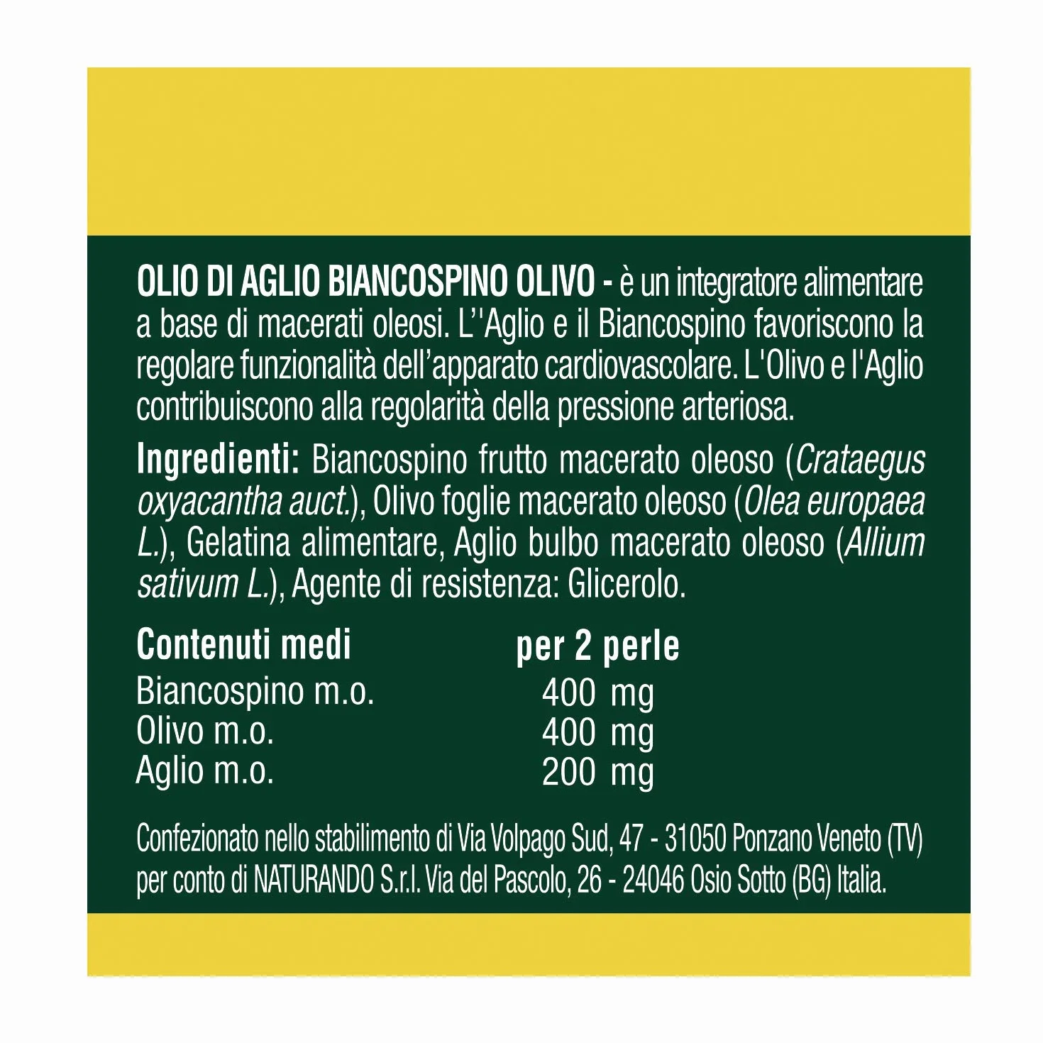 Naturando Olio di Aglio-Biancospino-Olivo Integratore per favorire la regolarità della Pressione Arteriosa - 70 perle