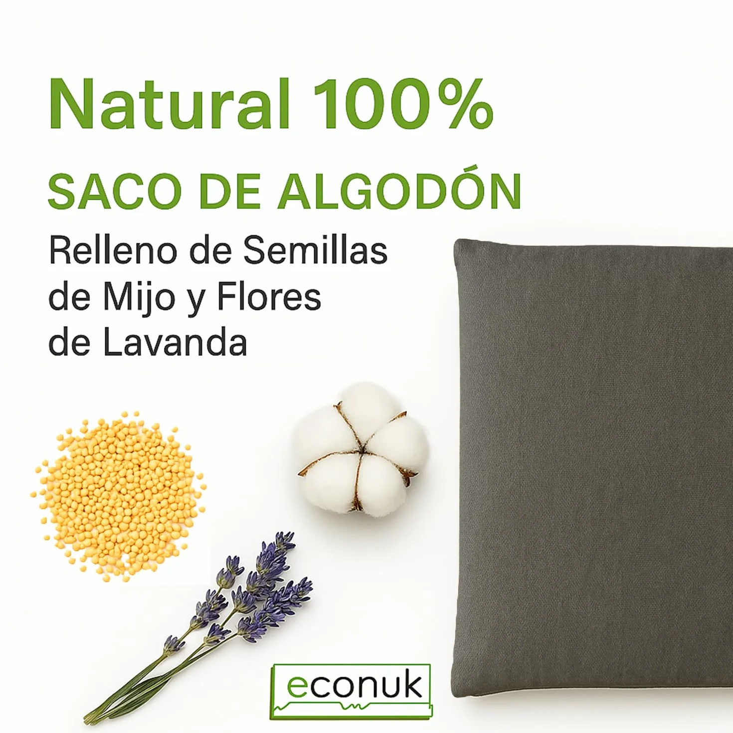 Sacco di semi per microonde con lavanda e miglio, riutilizzabile, per caldo e freddo, sacchetto di semi naturale per collo, schiena e addome (grigio grigio, 22 x 22 cm)