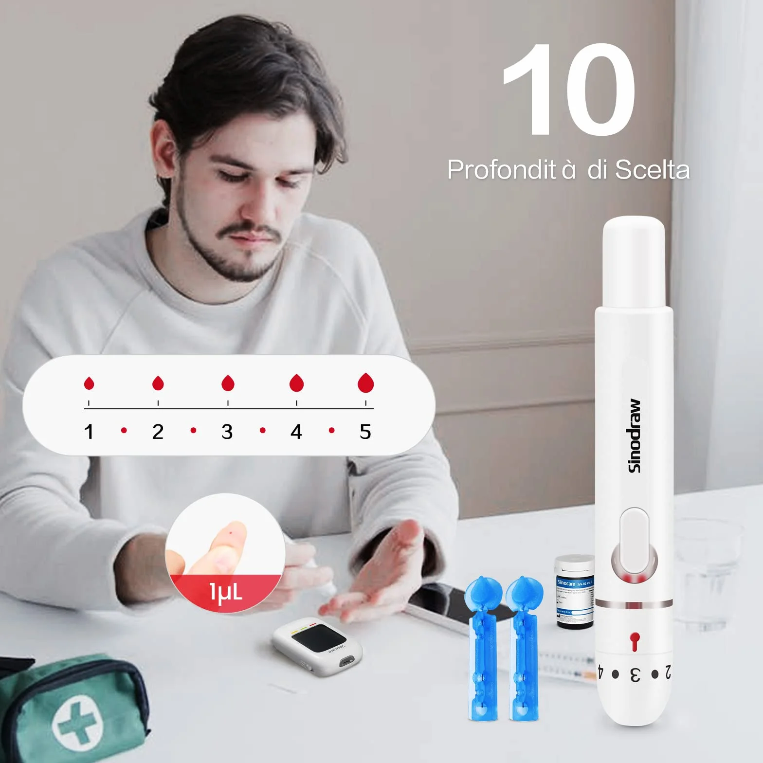 Sinocare Misuratore Glicemia, Glucometro con 100 Strisce e 100 Lancette, Elettrodo d'argento