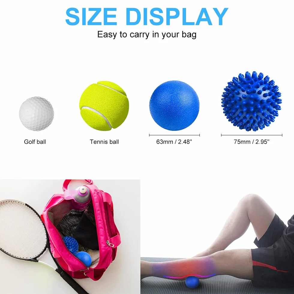 URAQT Set di 2 palline per massaggio a punte, per terapia fisica, palla di lacrosse dura e palla da massaggio con punte per rilassamento miofasciale e massaggio profondo dei trigger point