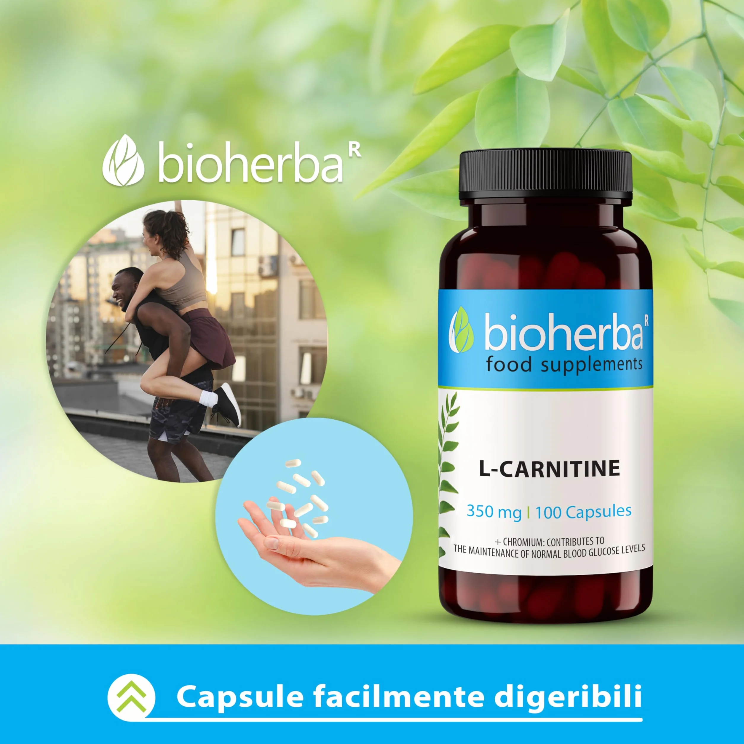 L-Carnitina 350 mg Capsule - 100 Capsule di BIOHERBA - Efficaci e ideali per una silhouette snella