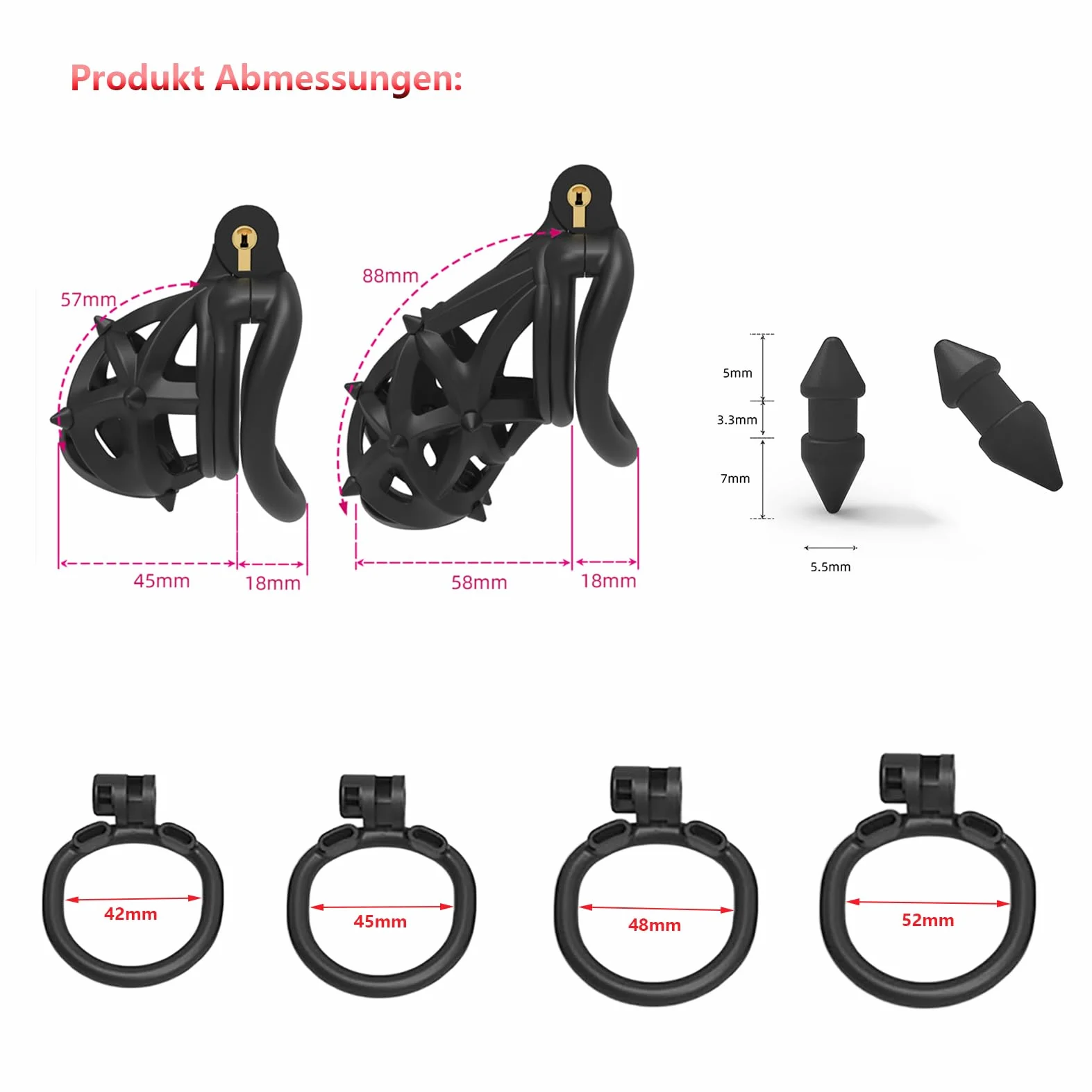 SeLgurFos Set di gabbia per il pene con 4 anelli per il pene Stampa 3D Ventilazione Gabbia di castità Uomo Gabbia per il cazzo piccolo SM Bondage Giocattoli del sesso per gli uomini (Short-Arc Ring)