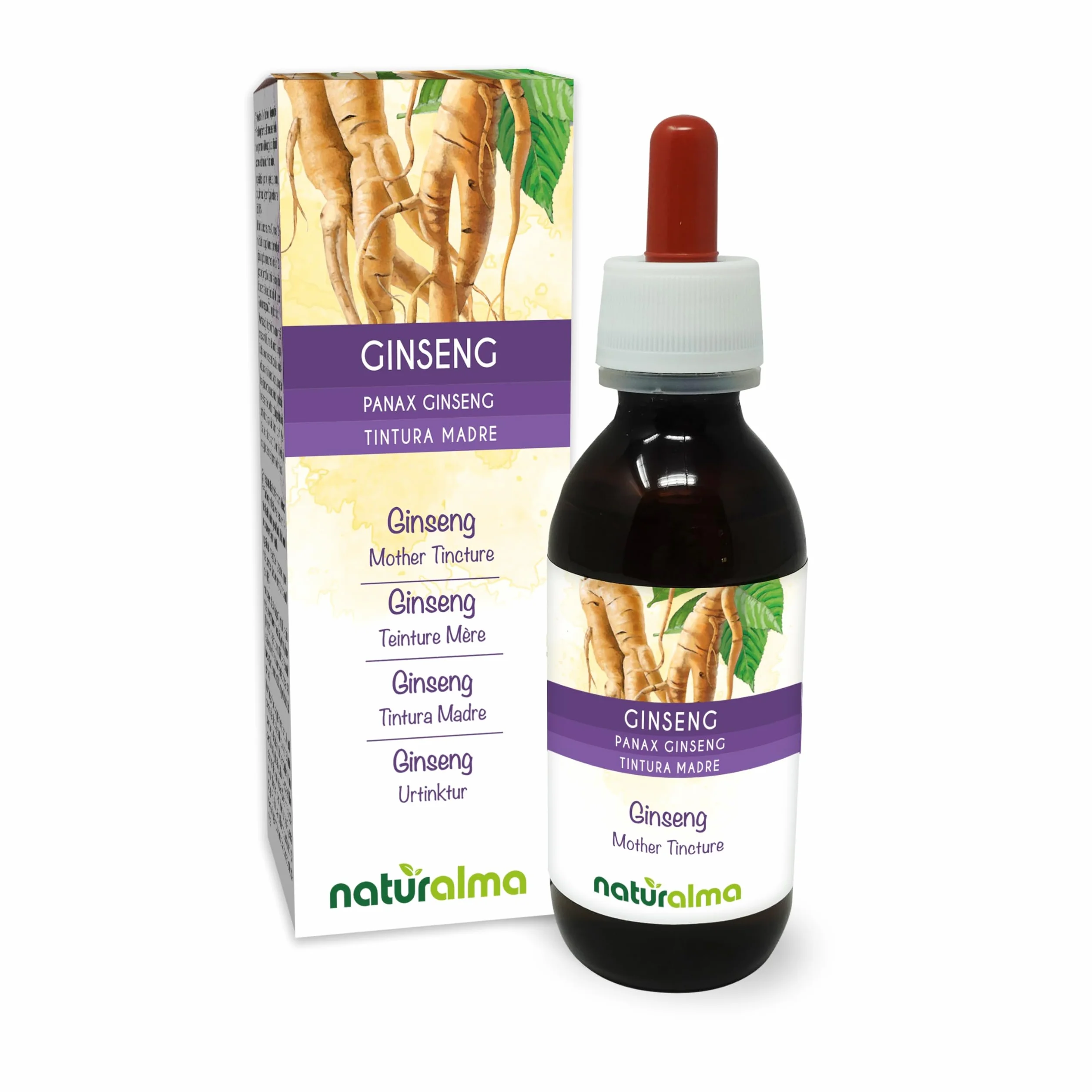 Naturalma Ginseng (Panax ginseng) Tintura Madre analcoolica Estratto liquido gocce 120 ml Integratore alimentare Vegano
