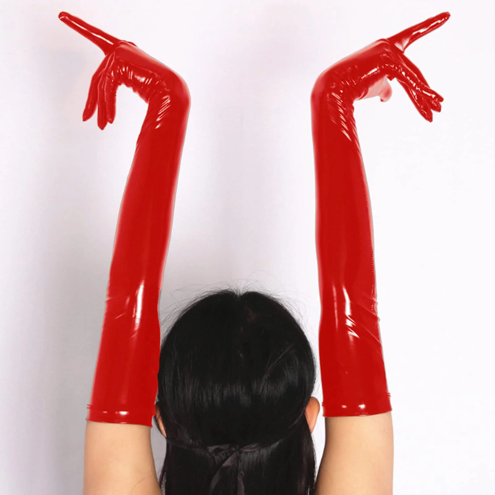 Doomiva Wetlook Guanti Lunghi da Donna in Ecopelle Rosso S