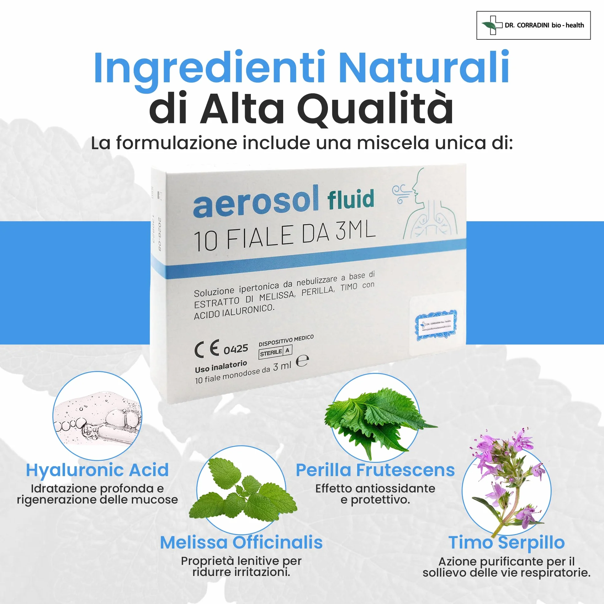 Dr. Corradini Soluzione Fisiologica Aerosol Lavaggio Nasale Acido Ialuronico Melissa Perilla Timo 10 Fiale