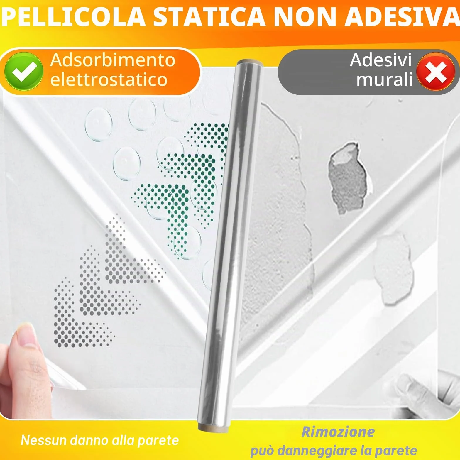 Pellicola Protettiva Elettrostatica, 40X300cm Trasparente Pellicola Protettiva Sstatico, Pellicola Autoadesiva per Cucina Paraschizzi