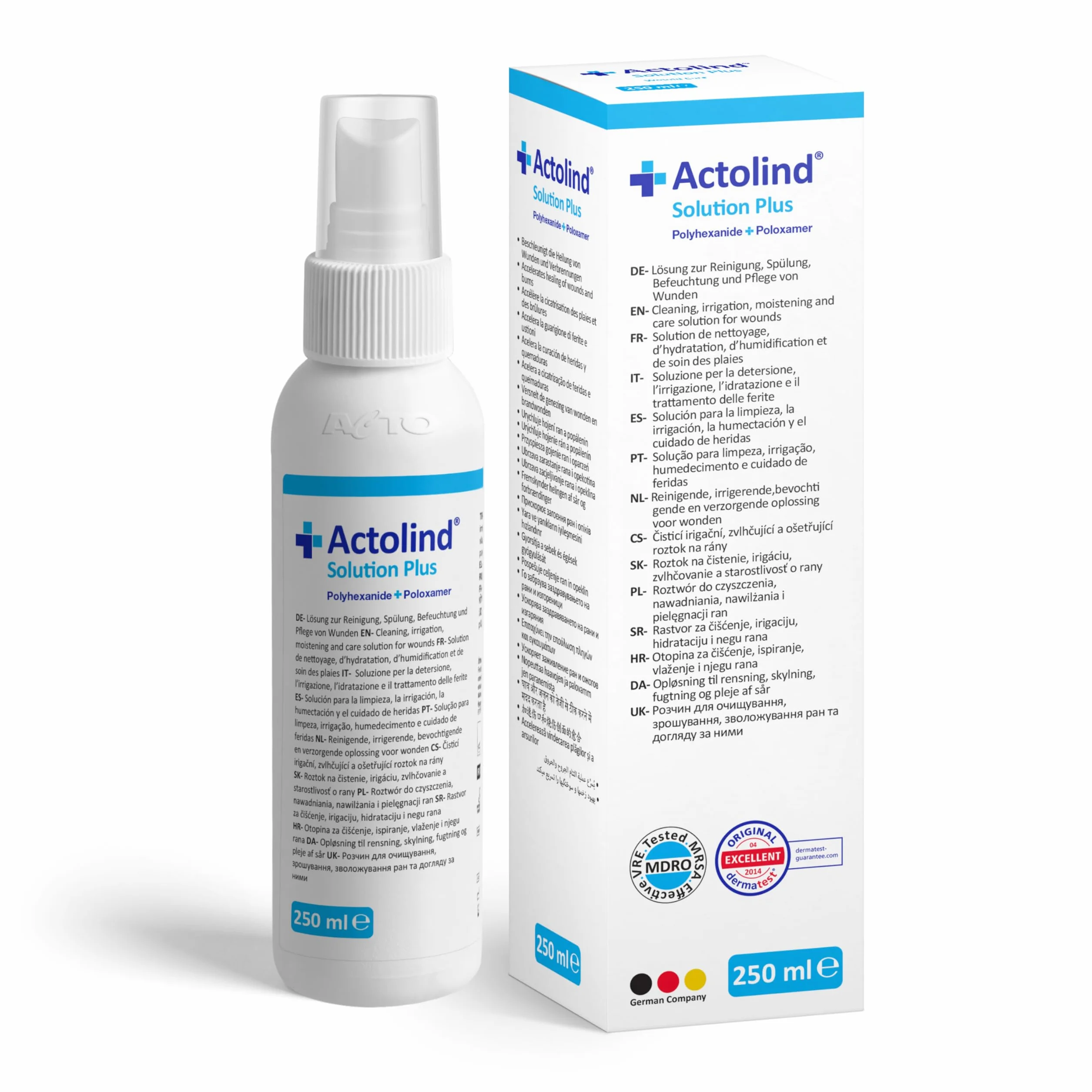 Actolind Solution Plus 250 ml – Soluzione antisettica per irrigazione delle ferite e ustioni | Dispositivo Medico CE Classe III