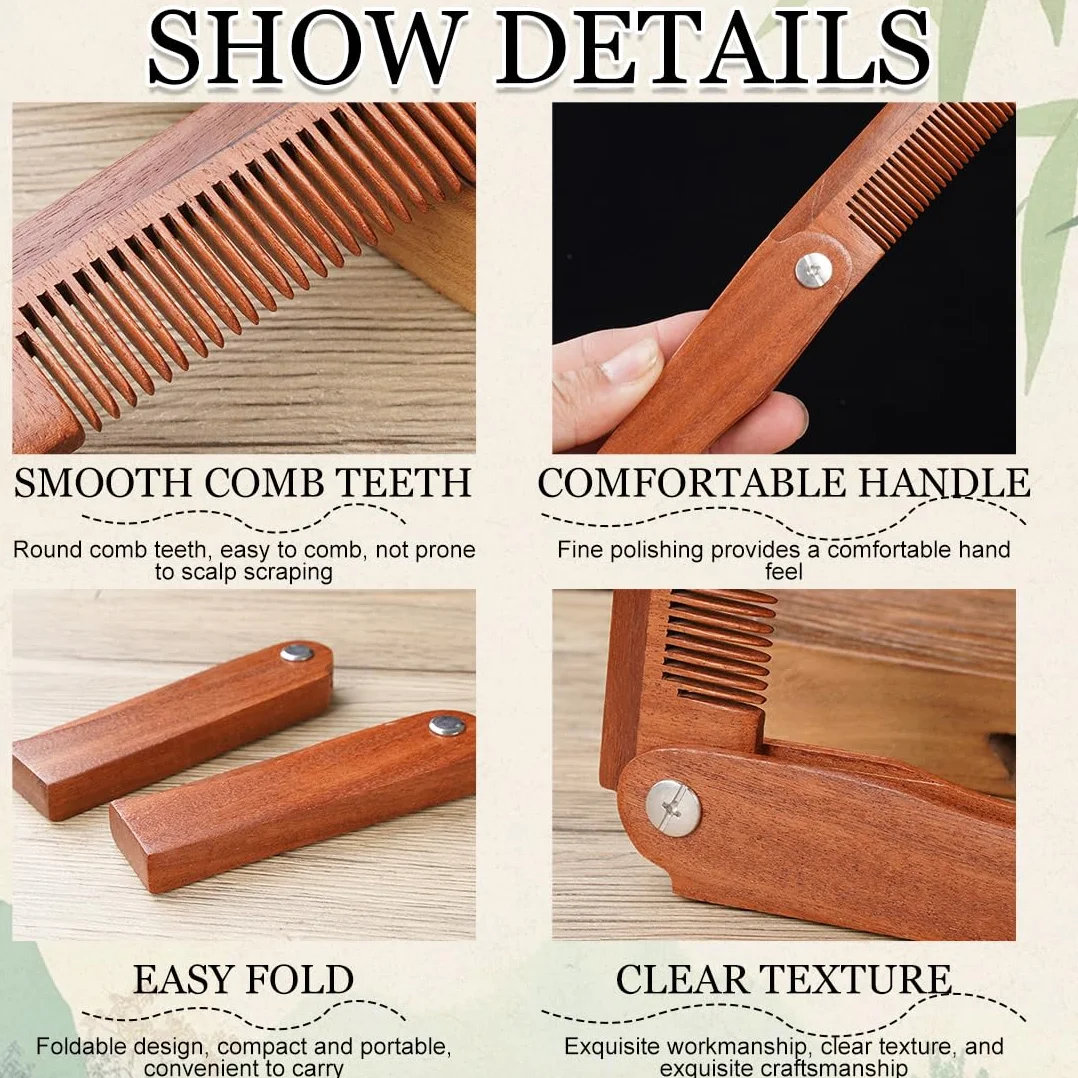 Pettine di legno pieghevole, Pettine Barba Uomo Pieghevole, barba, baffi, spazzola per capelli testa pettini per uomini perfetti per tutti i tipi di capelli, Districante, Antistatico, per Viaggi