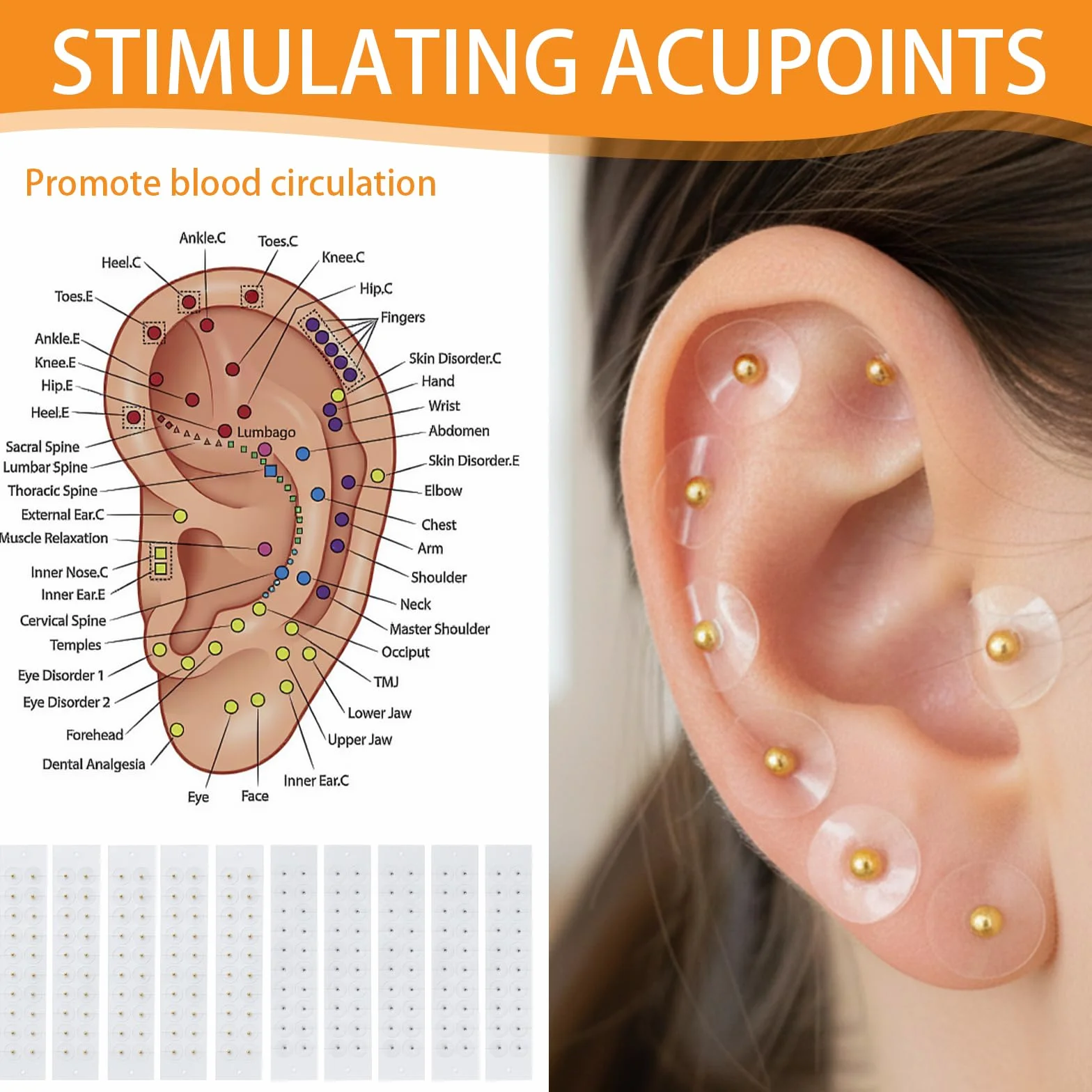 200 PCS Semi Dell'orecchio Agopuntura Auricolare Cerotti Monouso per Digitopressione Auricolare Adatto per Massaggi Di Digitopressione per Alleviare Lo Stress Terapia Multifunzionale（ Oro+Argento）