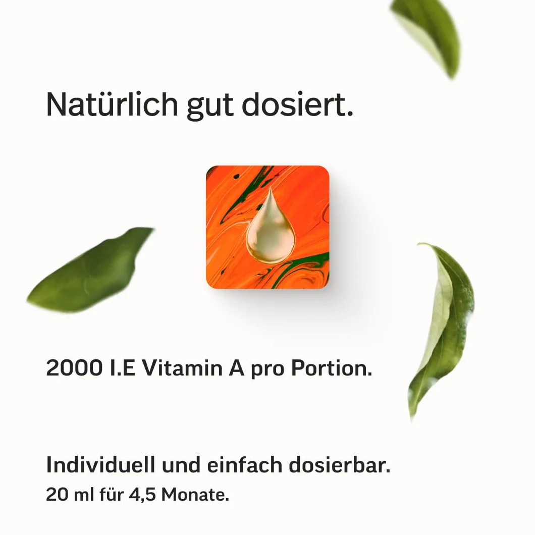 edubily nutrition Vitamina A Gocce Come olio di retinolo • 400 UI di palmitato di retinile per goccia – 2000 UI al giorno • Vegano • In olio MCT di cocco
