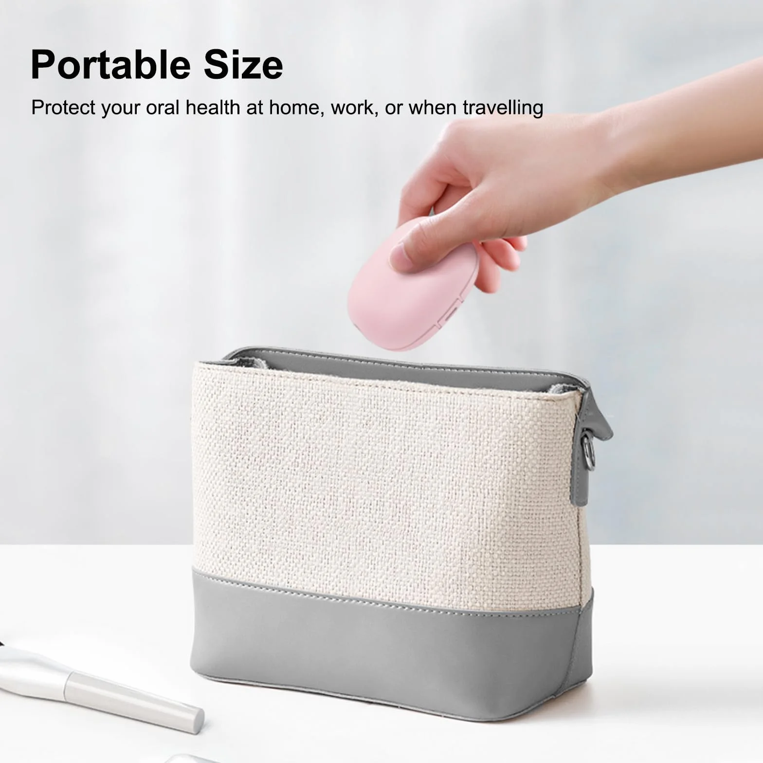 Custodia per spazzolino disinfettante UV, mini portaspazzolino portatile, sterilizzante, rosa, adatta a tutti gli spazzolini elettrici e manuali