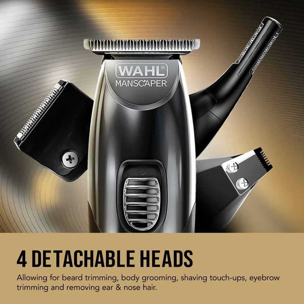 WAHL Manscaper Toolbox, multigroomer, regolabarba, tagliacapelli, alimentazione al litio, ricarica USB, pettini guida, ricaricabile, nero