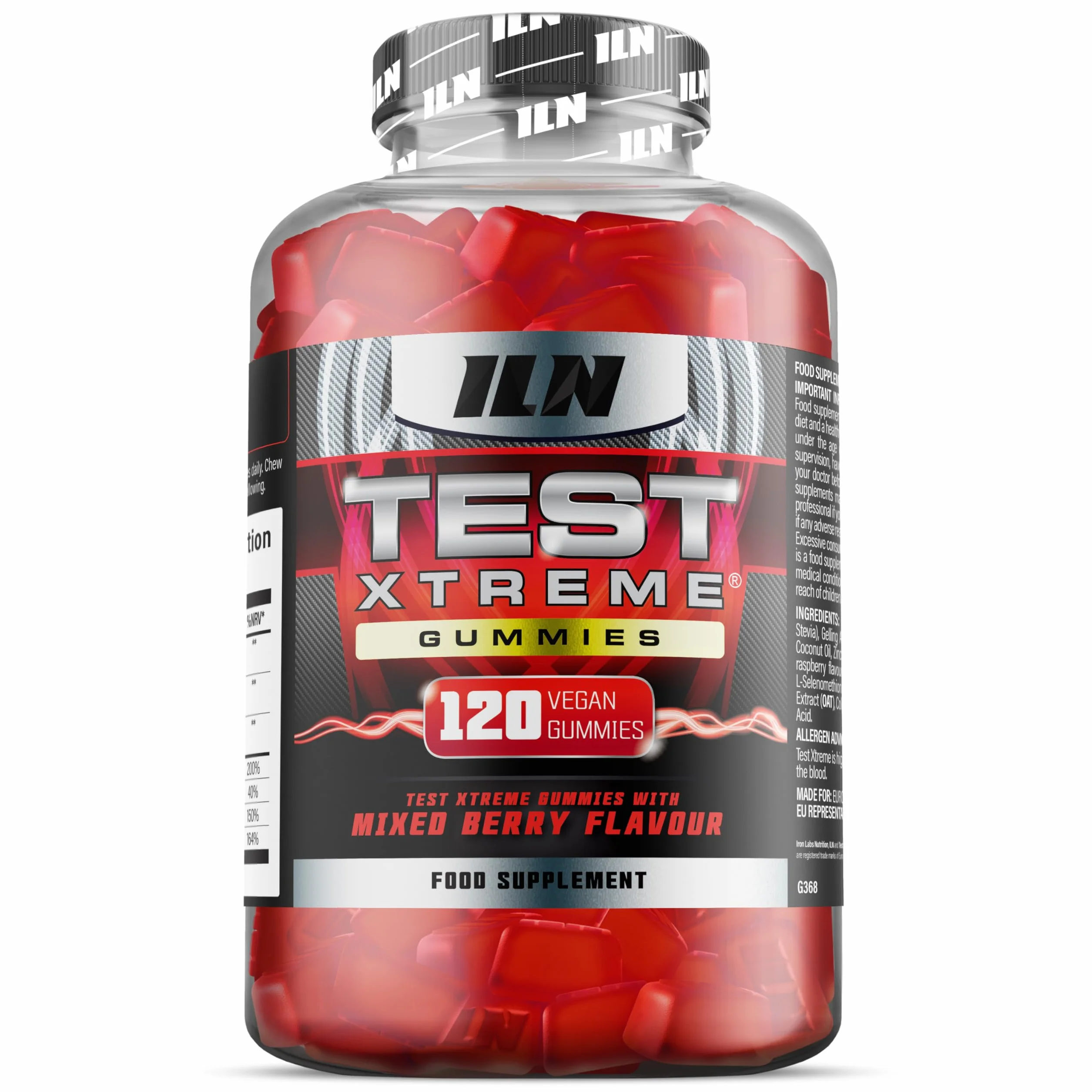 Test Xtreme Gommose Uomo - Booster Alta Potenza con Maca 30:1, Ginseng, Zinco - Senza Zucchero, Frutti di Bosco - 120 Gommose Vegane