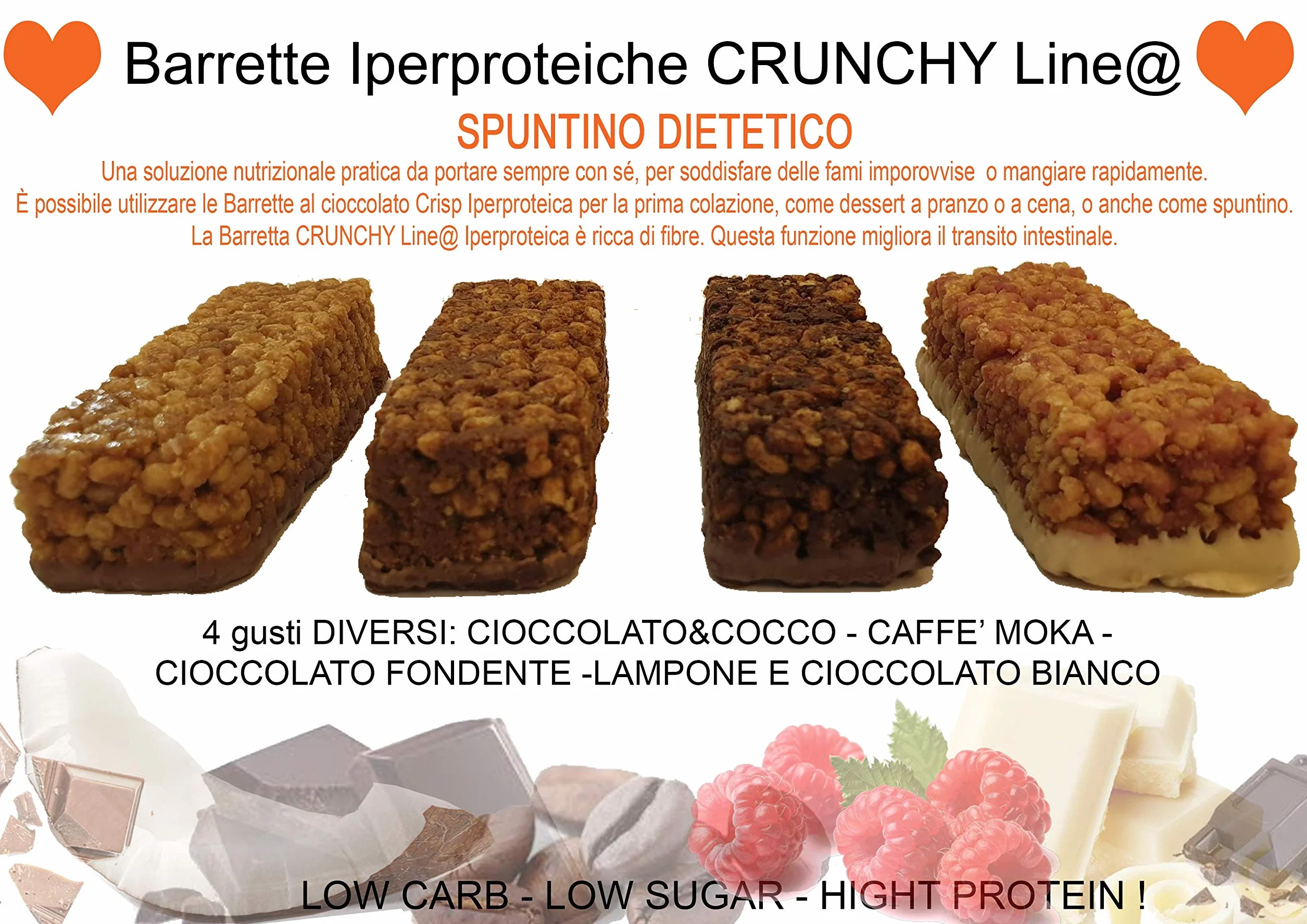 10 Barrette Crunchy Proteiche al Caffè Moka 0 Zuccheri 15g Proteine 4g Carboidrati