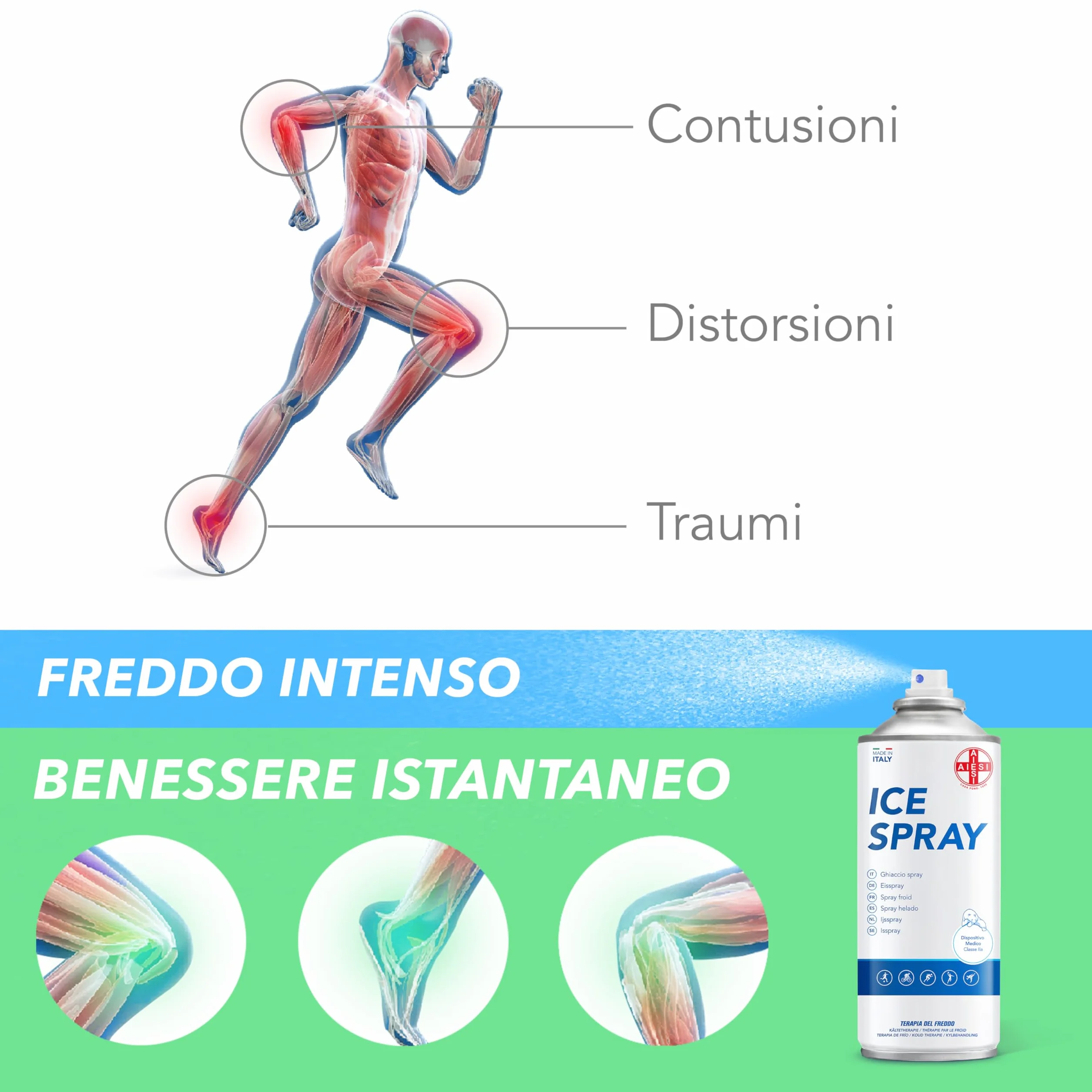 AIESI Ghiaccio Spray sport 6x400 ml al mentolo ICE SPRAY Made in Italy