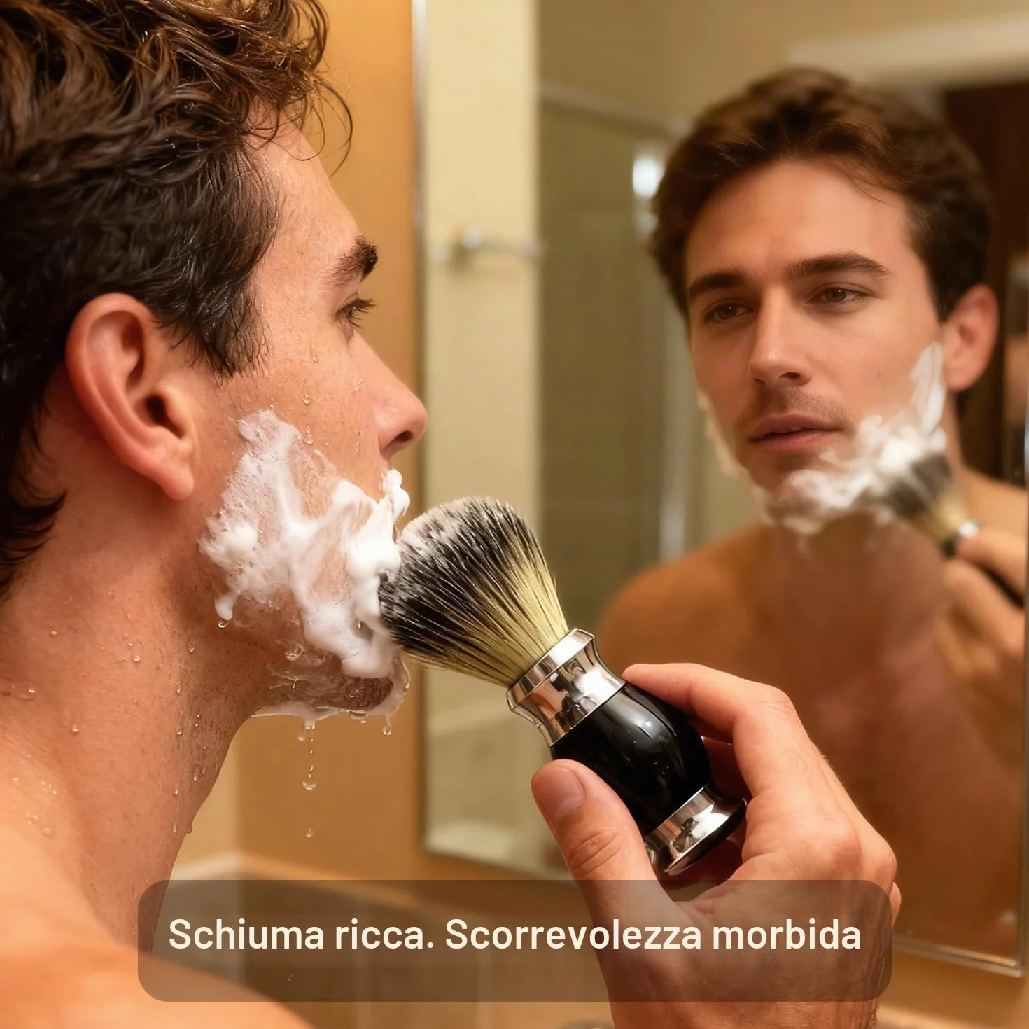 GRUTTI Set da Barba 3 in 1 da Uomo, Pennello da barba in finto tasso + telaio da barba + ciotola da barba, Porta Rasoio Compatibile con Rasoio Manuale Gillette, Set Regalo per Rasatura per Uomo