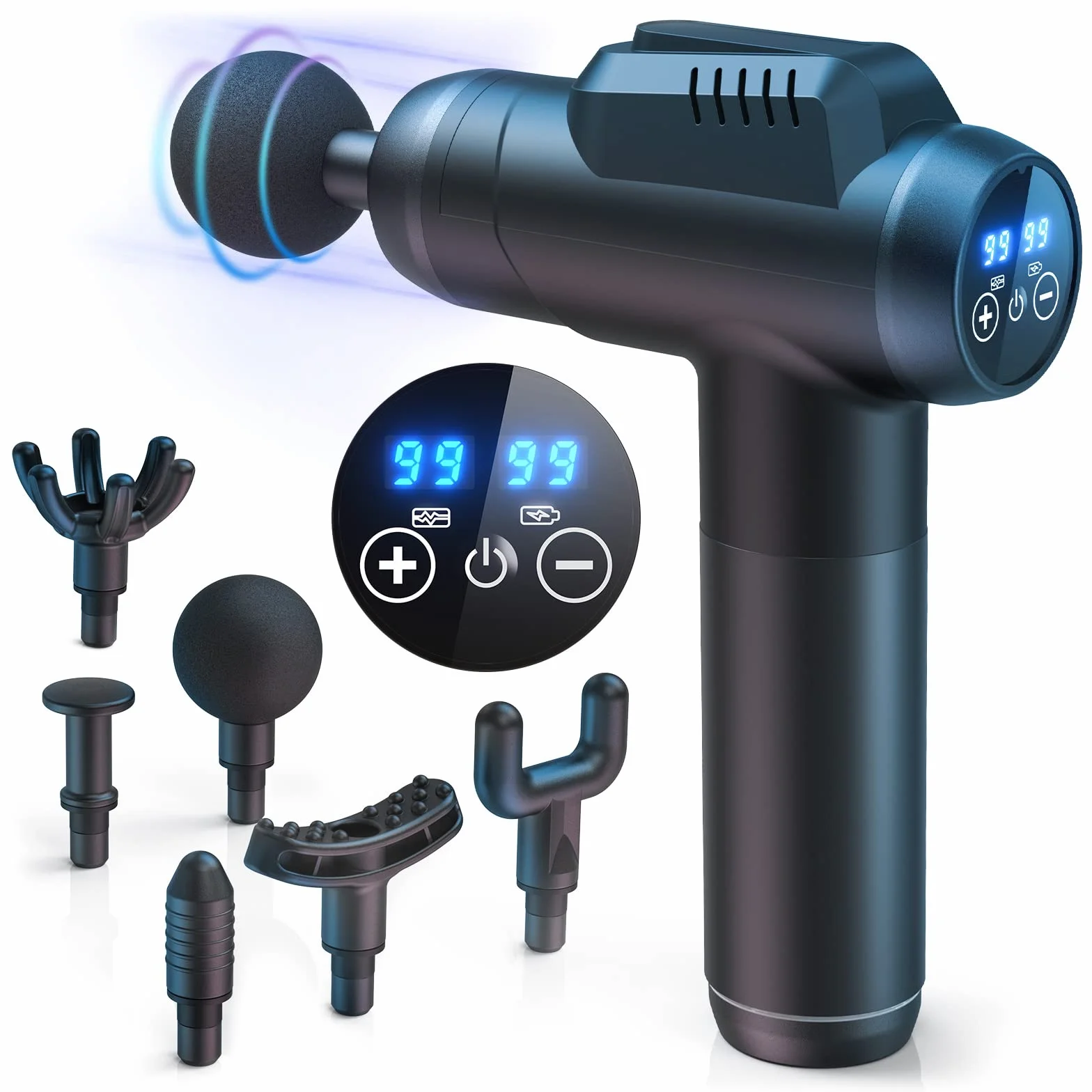 Pistola Massaggio Muscolare Professionale con 99 Velocità Regolabili, 6 Testine Intercambiabili e Display LCD Tattile Silenzioso per Massaggio Profondo - Allevia Dolori Muscolari di Schiena