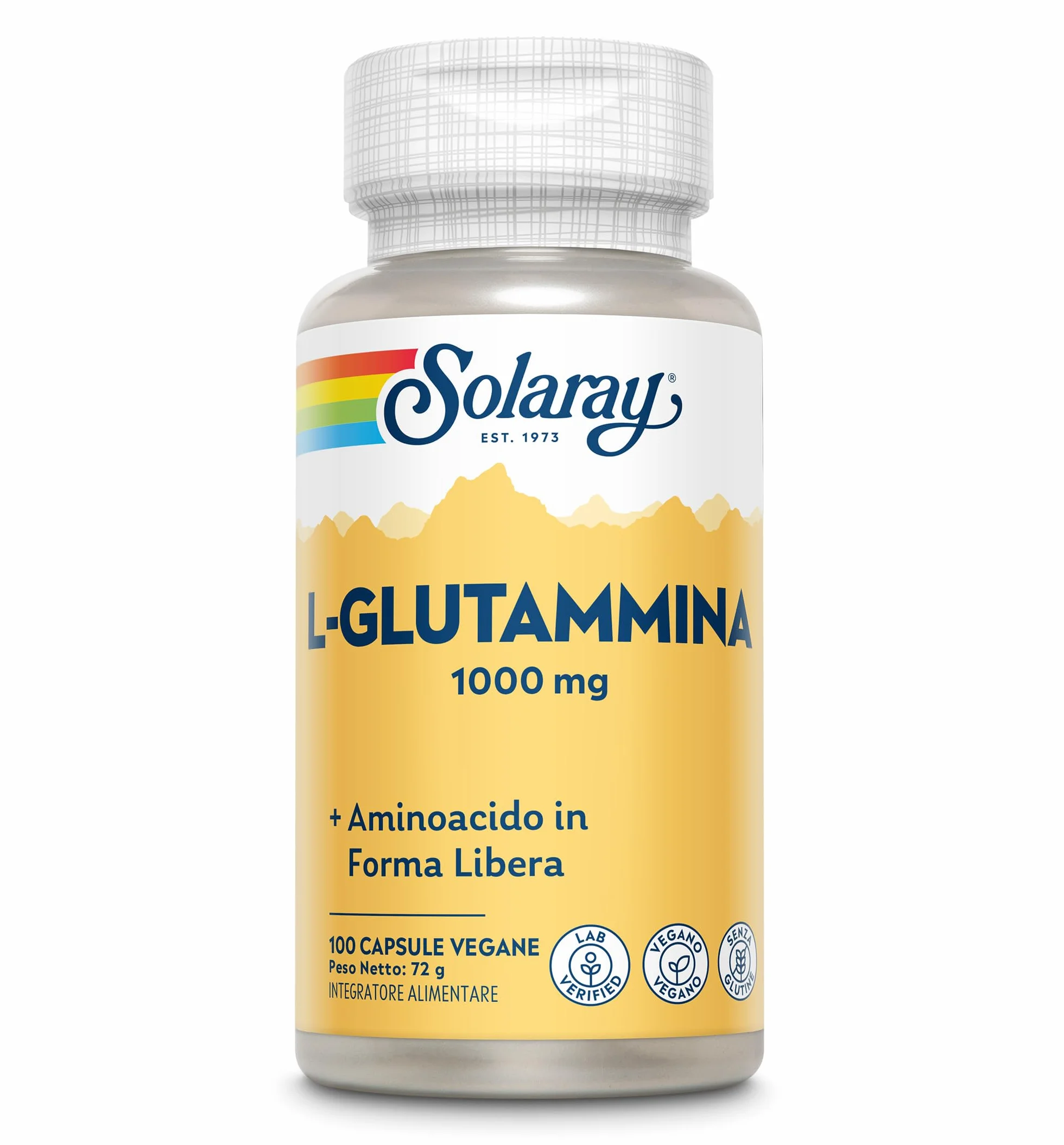 Solaray Glutammina 1000mg - 100 Capsule Vegane - 500mg di L-Glutammina per Capsula - Aminoacido di Alta Qualità - Integratore Pre Allenamento - Testata in Laboratorio