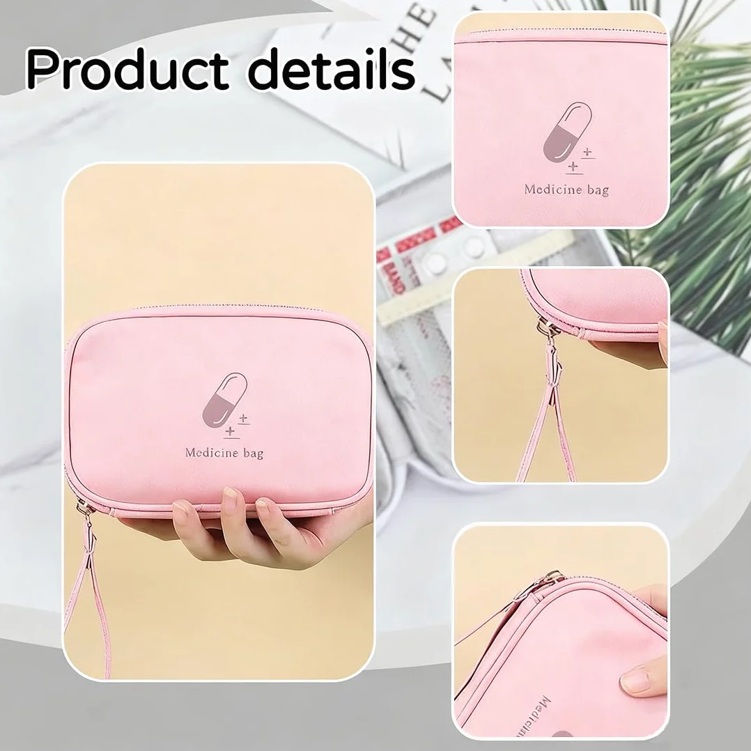 JEYORZY Kit di Pronto Soccorso Portatile, Borsa per Medicinali Vuota, Mini per Viaggio, Rosa