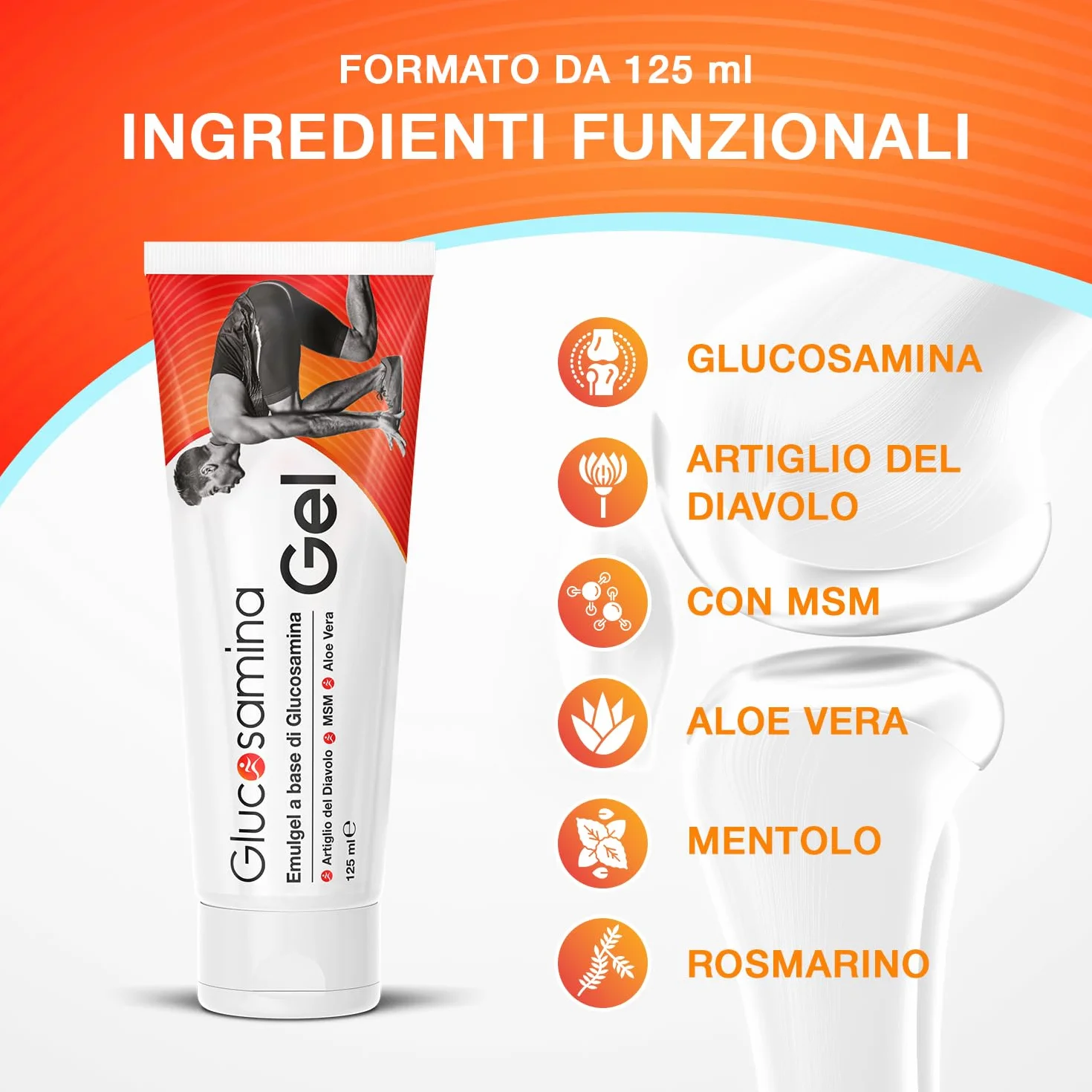 Glucosamina Gel, 125 ml con Artiglio del diavolo, non unge, assorbimento rapido