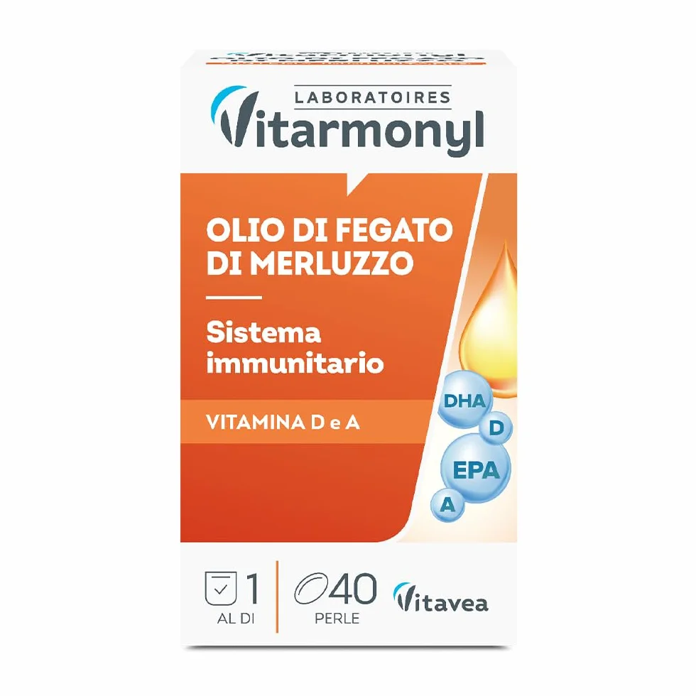 Olio di Fegato di Merluzzo 560mg Omega 3 EPA DHA Vitamina A D 40 Perle Marine