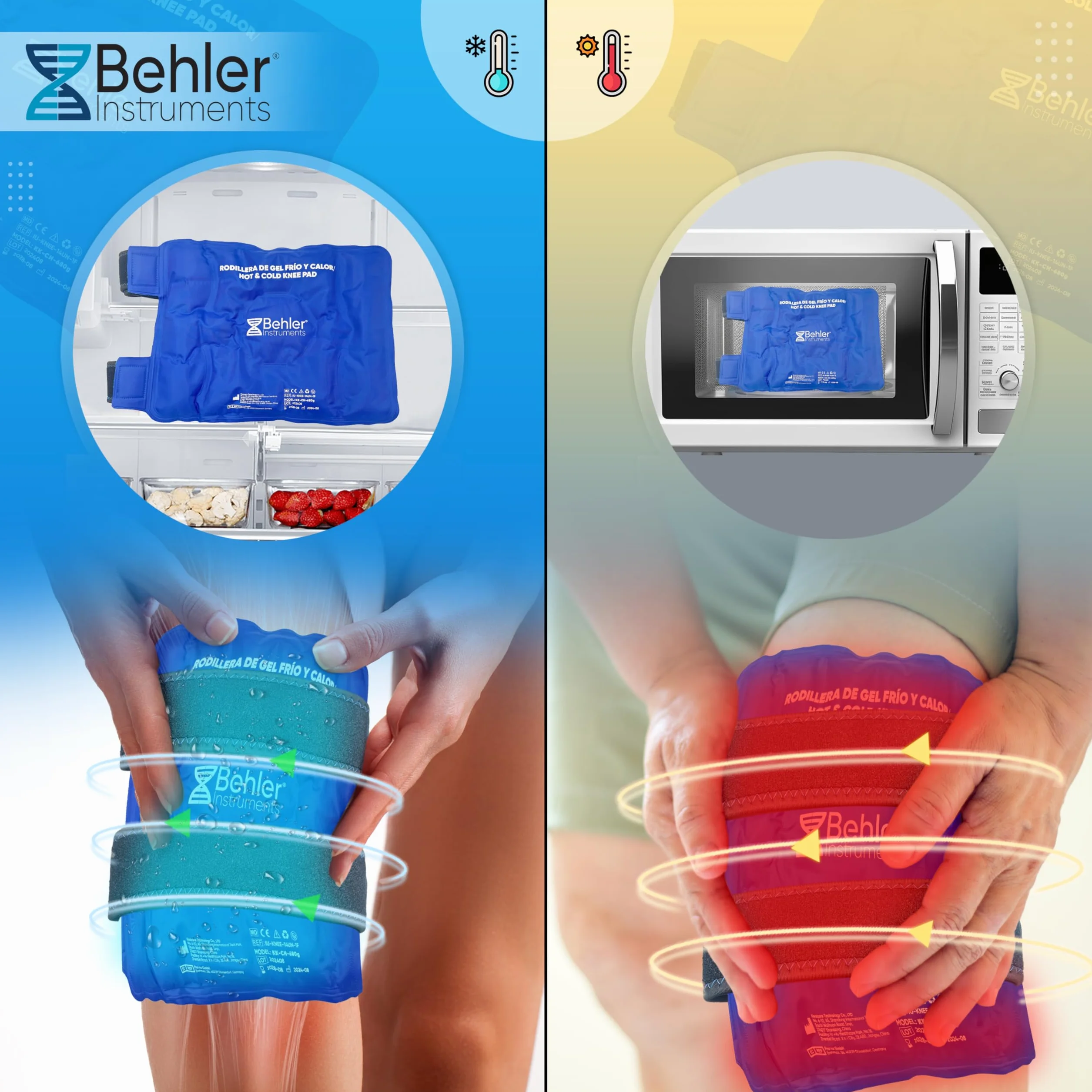 Ghiaccio Gel Riutilizzabile per Ginocchio, Sollievo Dolore Lesioni, Cinghie Regolabili, Microonde Congelatore