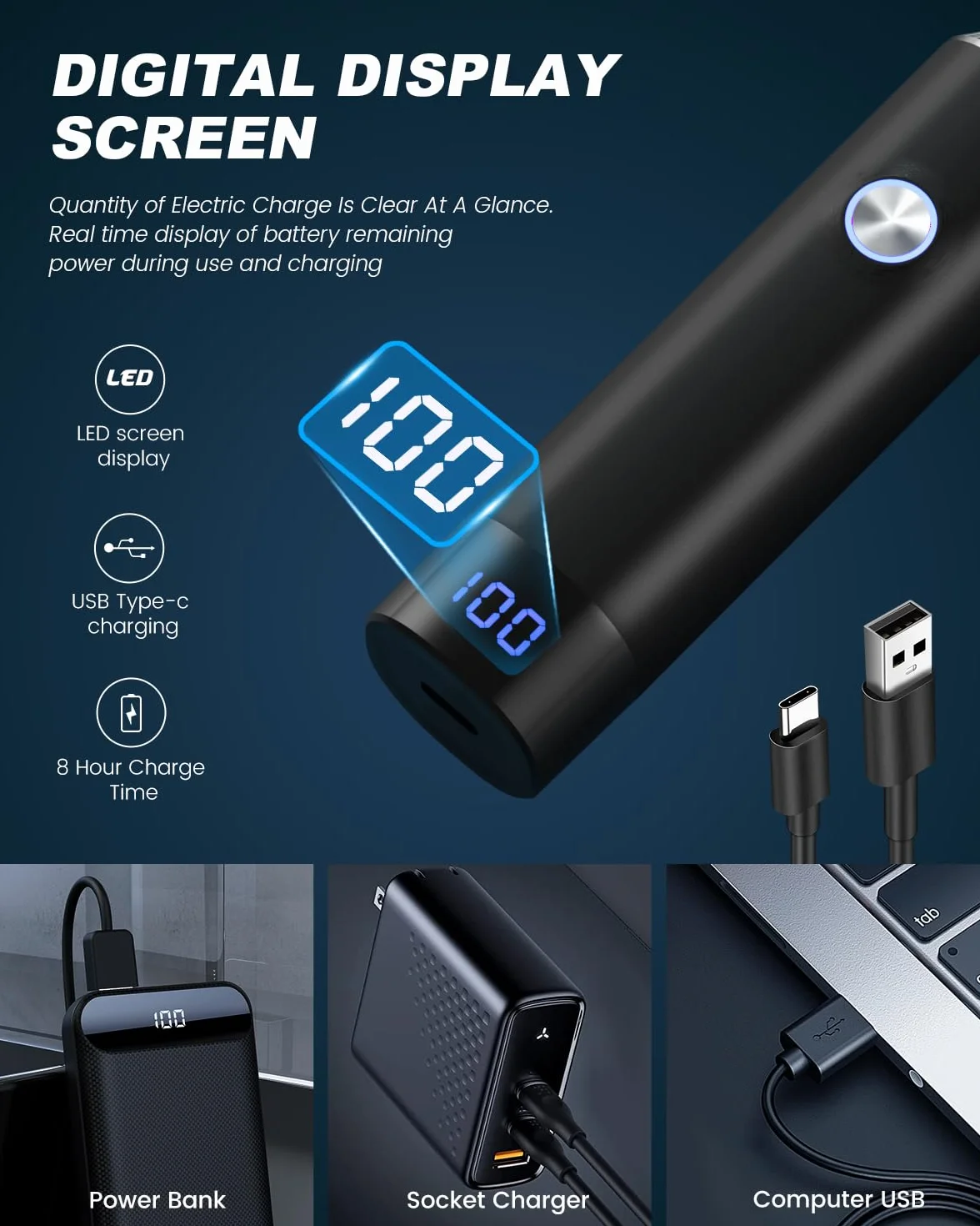 Tagliapeli Display LED Ricaricabile USB Lame a Doppio Taglio Naso Sopracciglia