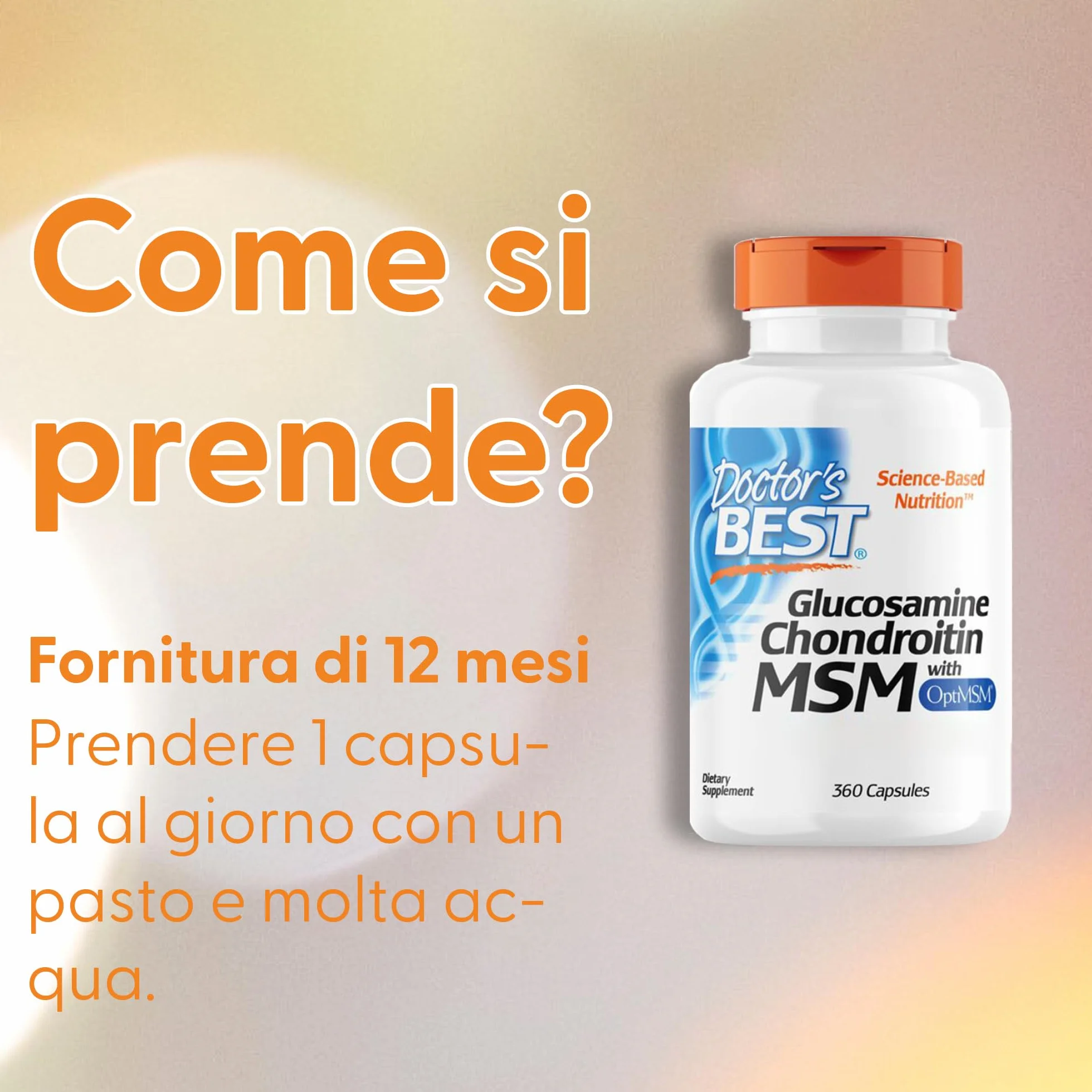 Doctor's Best, Glucosamina-Condroitina MSM, con OptiMSM, 360 Capsule, Testato in Laboratorio, Senza Soia, Senza Glutine, Non OGM