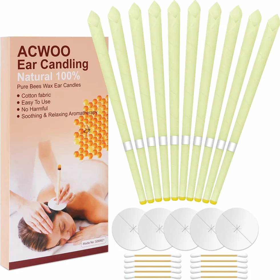 ACWOO Candele dell'orecchio 10 Pezzi Coni Cerume Kit Rimozione Cera d'api Naturale
