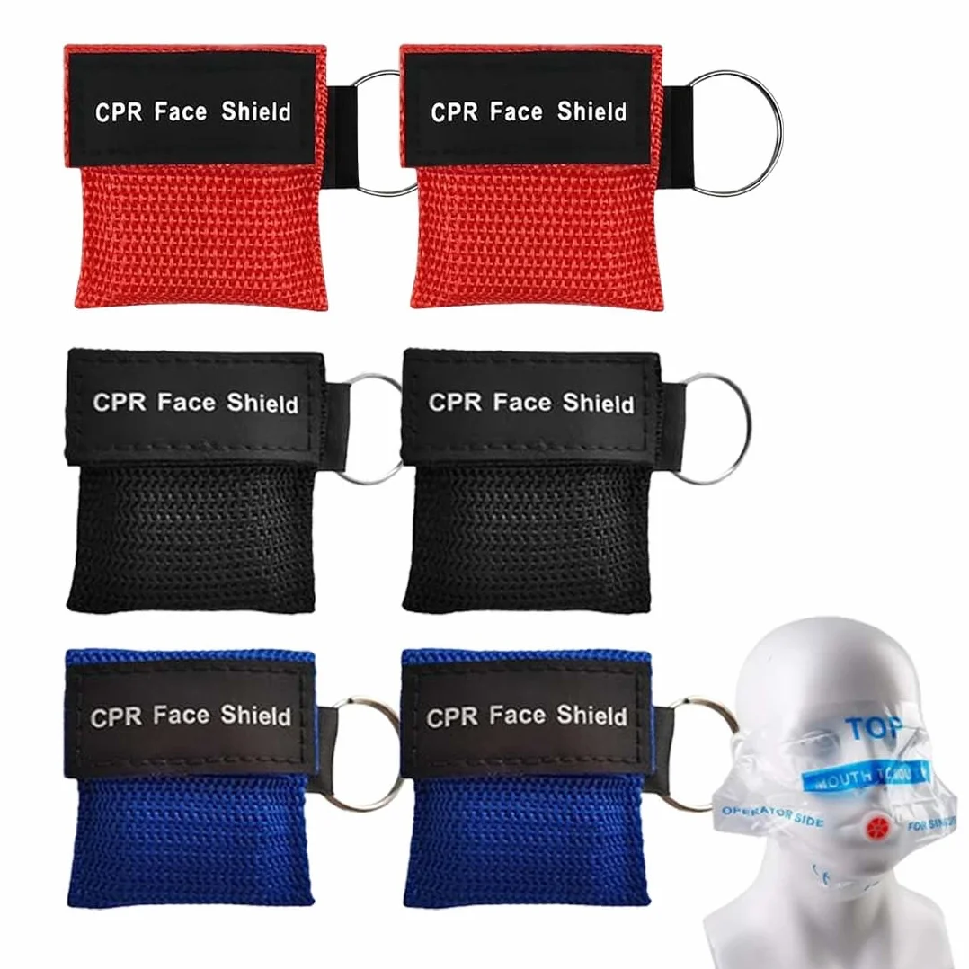 Pocket Mask Primo Soccorso 6 Pezzi Mascherina Respirazione Bocca A Bocca 5X5.5 Cm Rosso Blu Nero