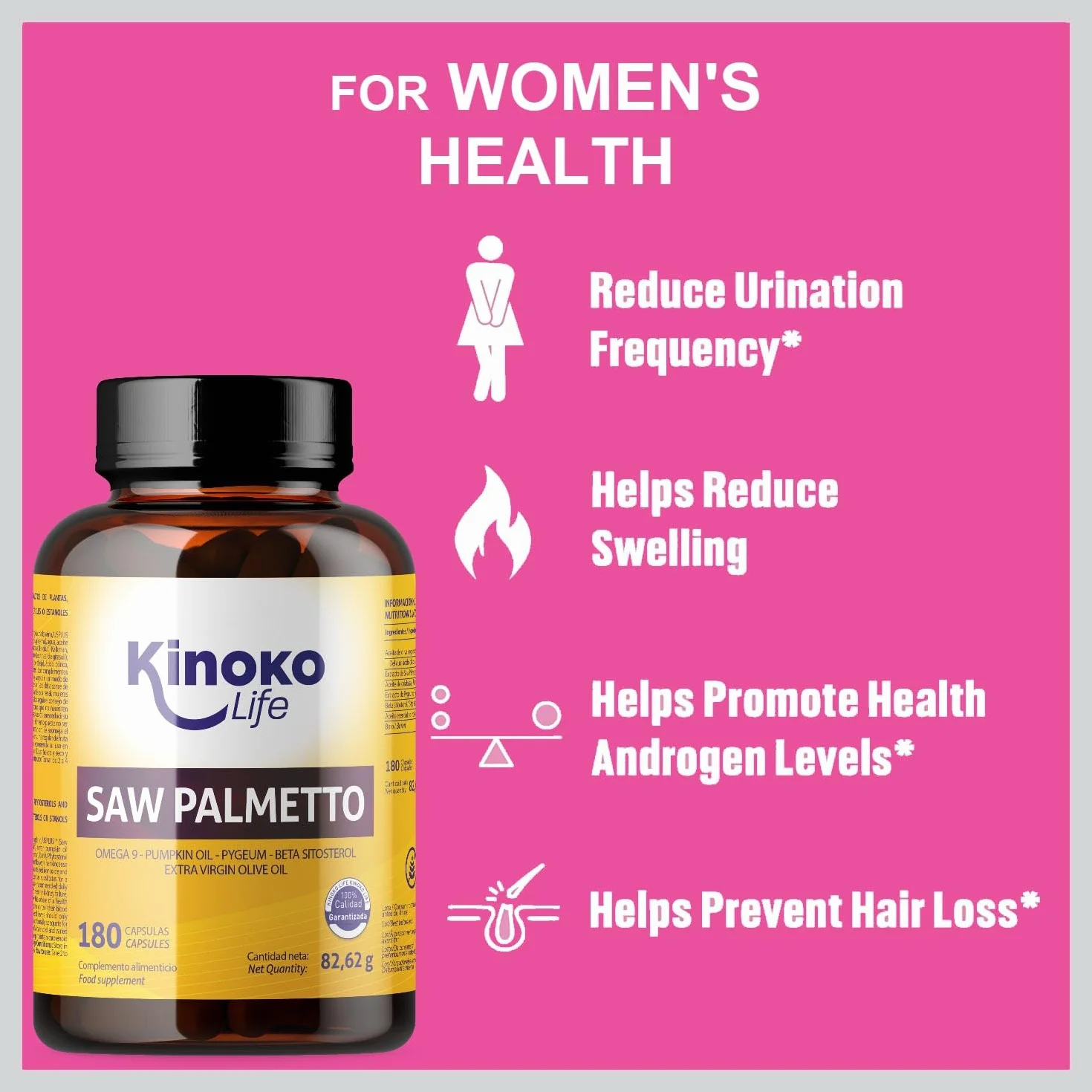 Kinoko Life Saw Palmetto 320 mg 180 capsule Estratto lipidosterolico puro 85-95% con Omega 9 Olio di Semi di Zucca Pygeum Africanum Serenoa Repens Capelli e Prostata