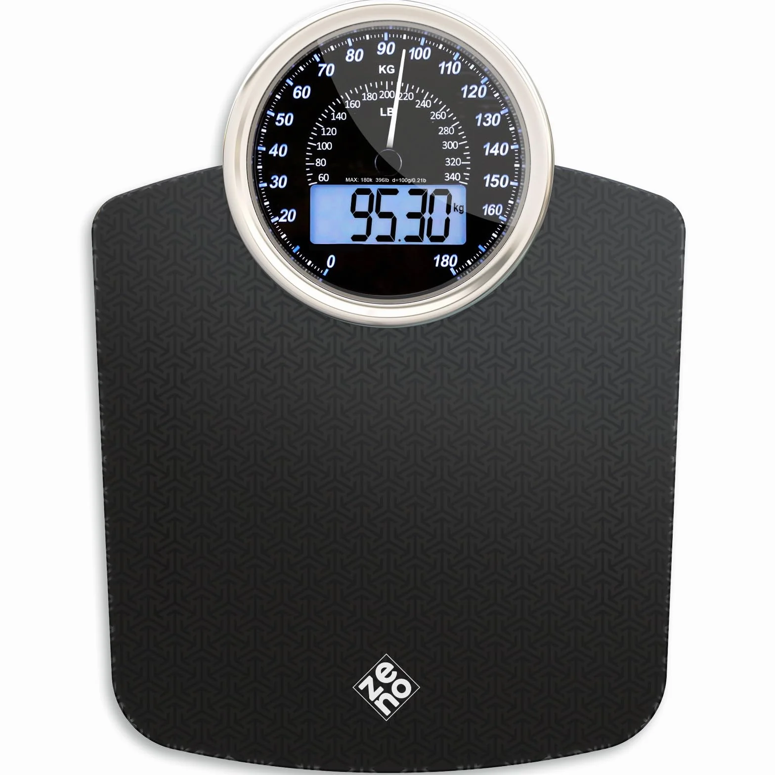 ZENO Bilancia Pesapersone Ibrida Digitale & Analogica 2-in-1 Fino a 180 kg Vetro Temperato Display Retroilluminazione