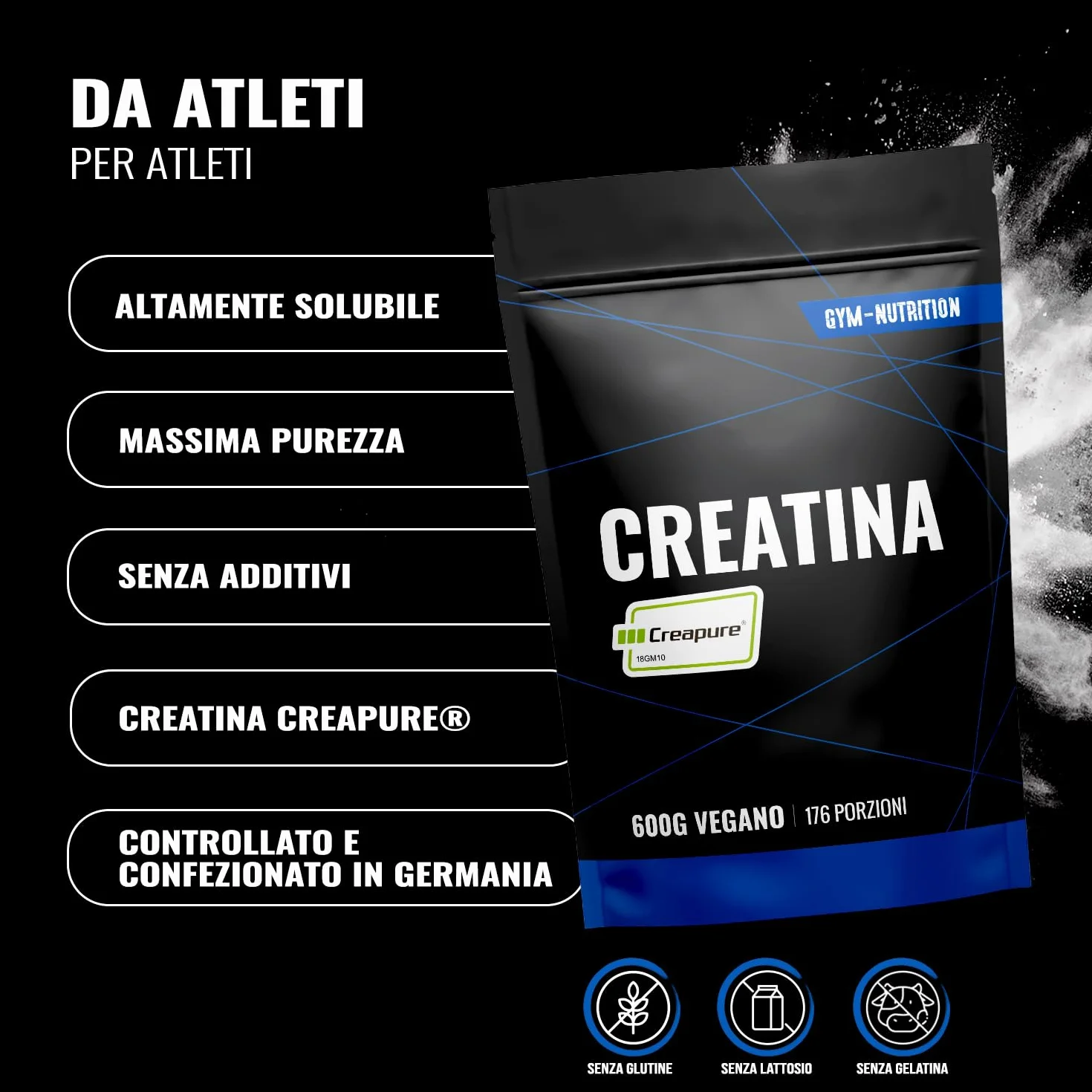 Creatina Creapure® in Polvere – 600 g – 176 Porzioni – Creatina Monoidrata Creapure – Vegana – Prodotta in Germania – Creatine Monohydrate