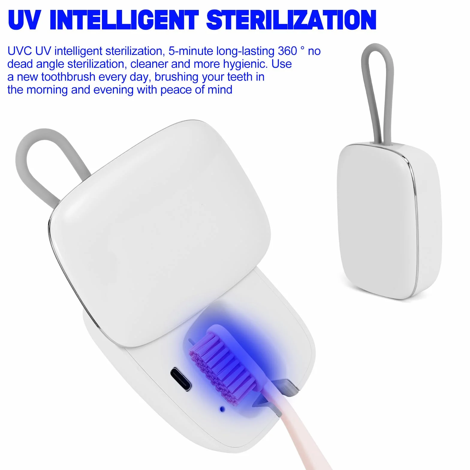 Custodia disinfettante per spazzolino da denti UV, mini disinfettante portatile con funzione di asciugatura, porta spazzolino ricaricabile, sterilizzatore per spazzolino da denti, per la casa