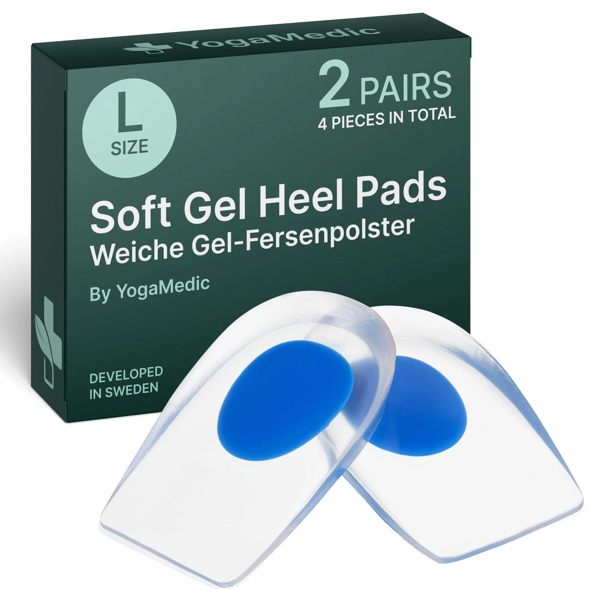 Yogamedic Plantari per Tallonite in Gel - 2 Paia (4 pz) di Solette per Tallonite, Tendine d'Achille - Cuscinetti per Tallone - Solette Tallone Per Ridurre Pressione e Fastidi (Taglia: 40-45)