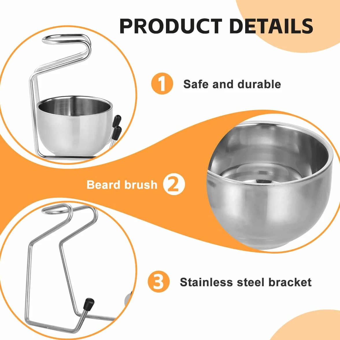 Supporto per pennello da barba con ciotola, in acciaio inox, supporto per pennello da barba, set per la pulizia del viso maschile (argento)