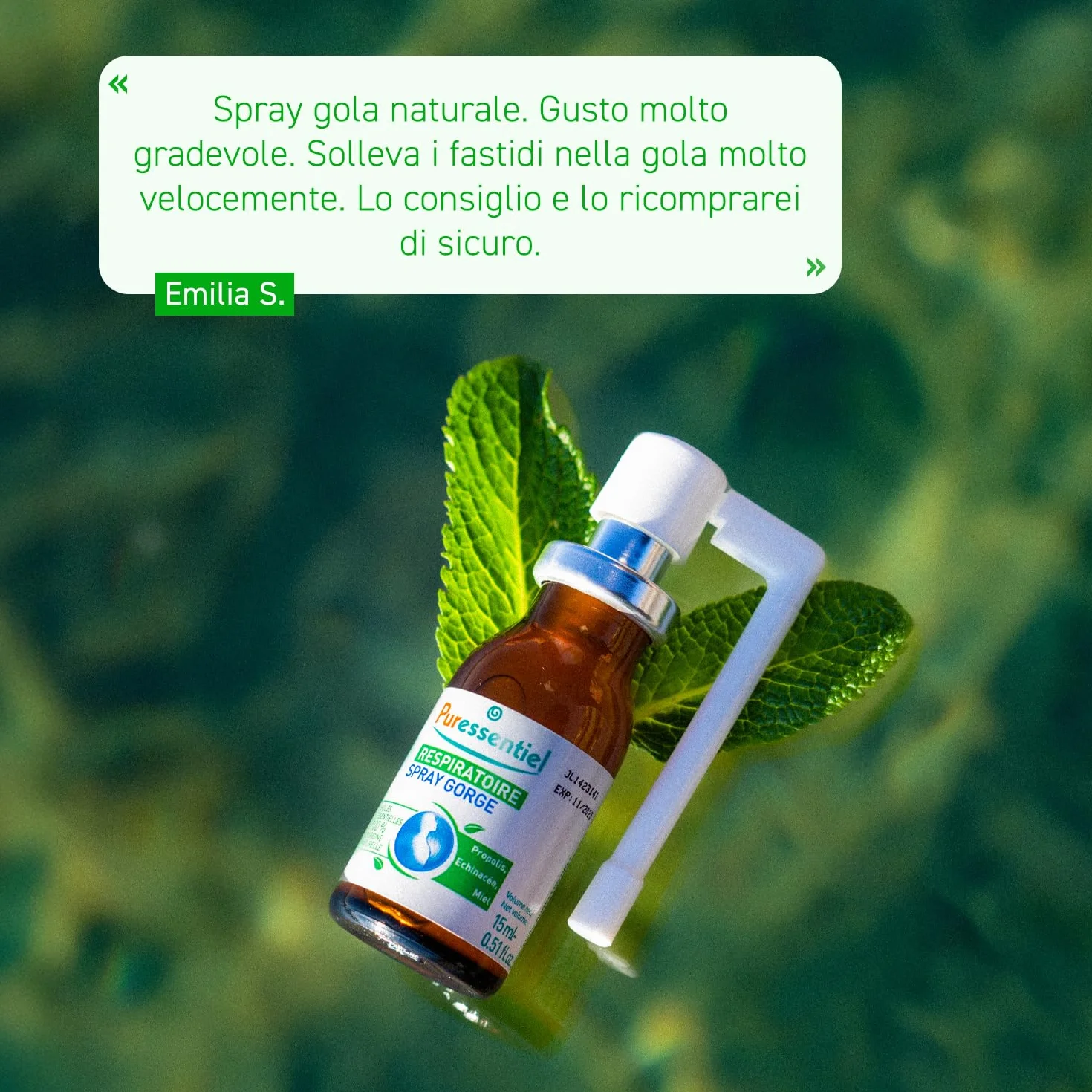 Puressentiel Respirazione, Spray Gola, Formula 100% di Origine Naturale, per il Benessere della Gola e la Funzionalità delle Prime vie Respiratorie, Vegan e Cruelty Free, 15 ml