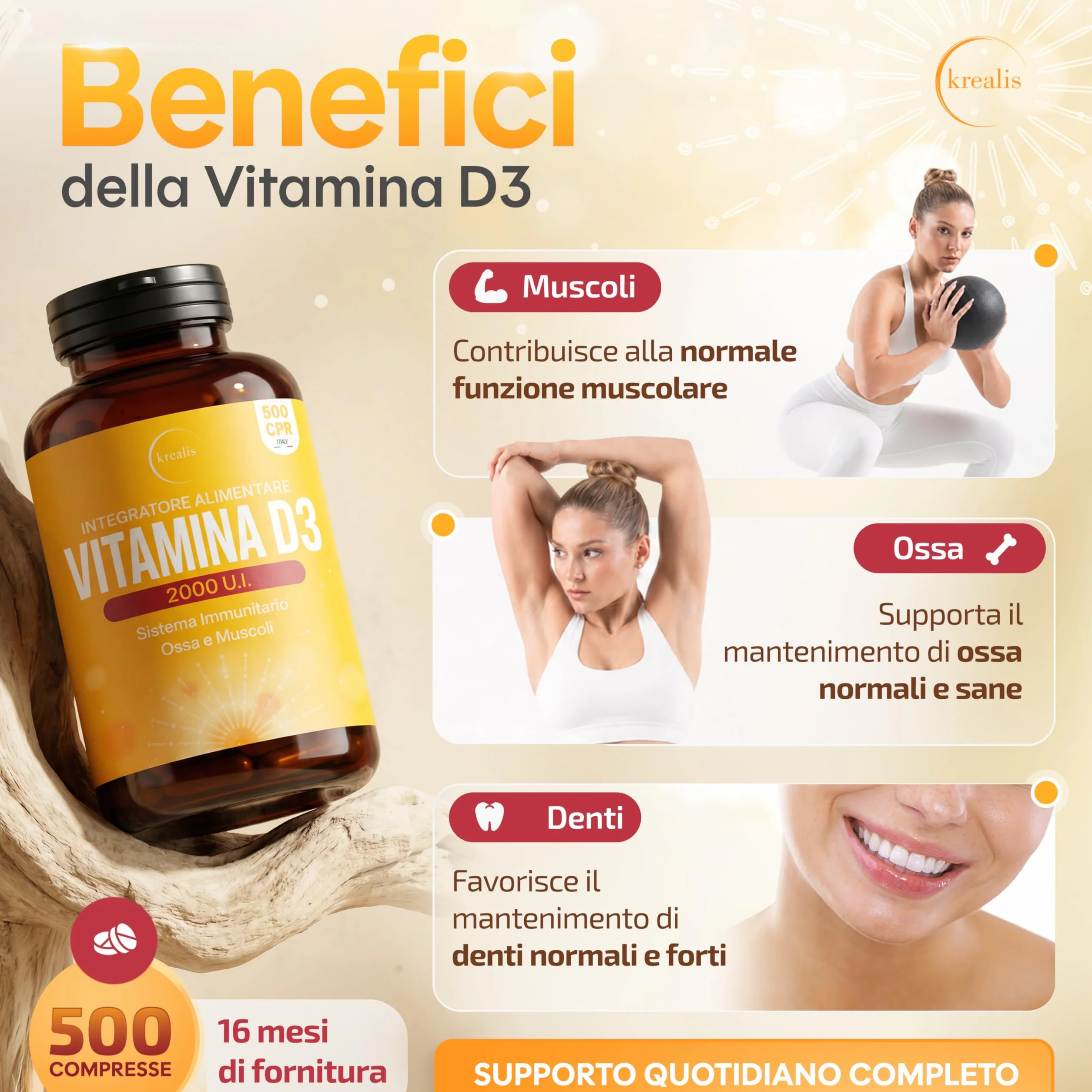 PREZZOLANCIO Vitamina D3 2000 UI – MAXI Formato 500 Micro-Compresse, Integratore di Vitamina D Colecalciferolo Pura Alto Dosaggio, Supporto per il Sistema Immunitario, Ossa e Muscoli,Facile da Assumer